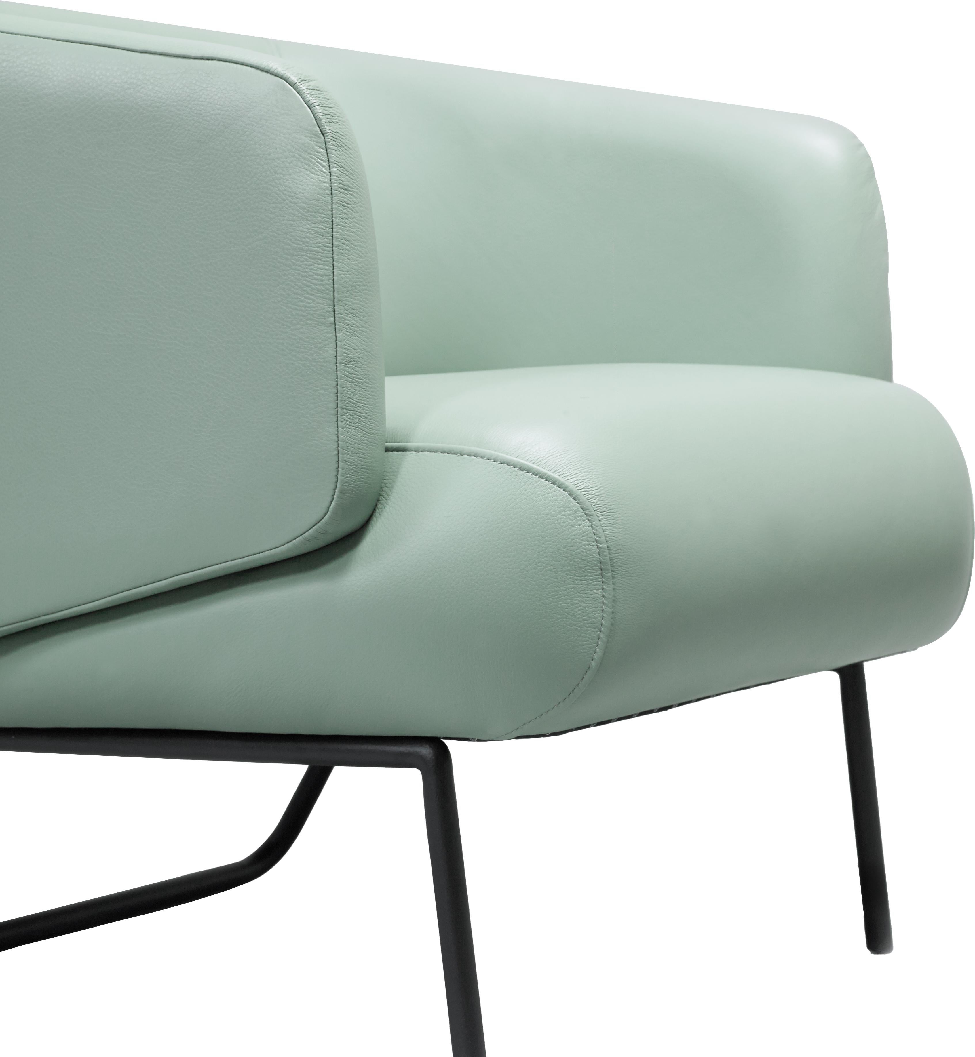 Metalwork Ambar Armchair upholstered in mint grey leather by Bow and Arrow For Sale