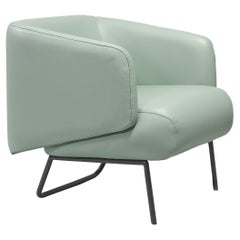 Ambar Armchair upholstered in mint grey leather by Bow and Arrow