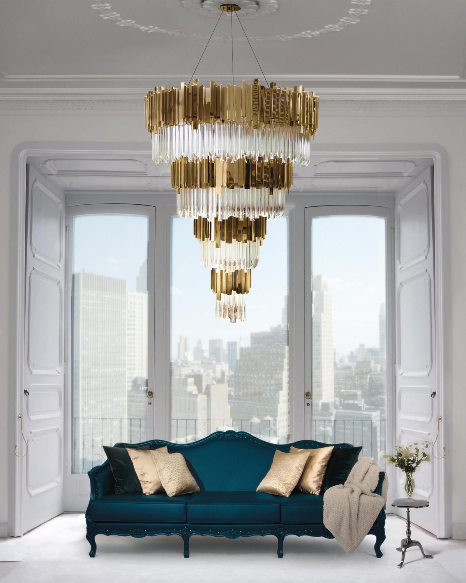 Plated Ambassador Chandelier with Crystal Glass Pendants For Sale