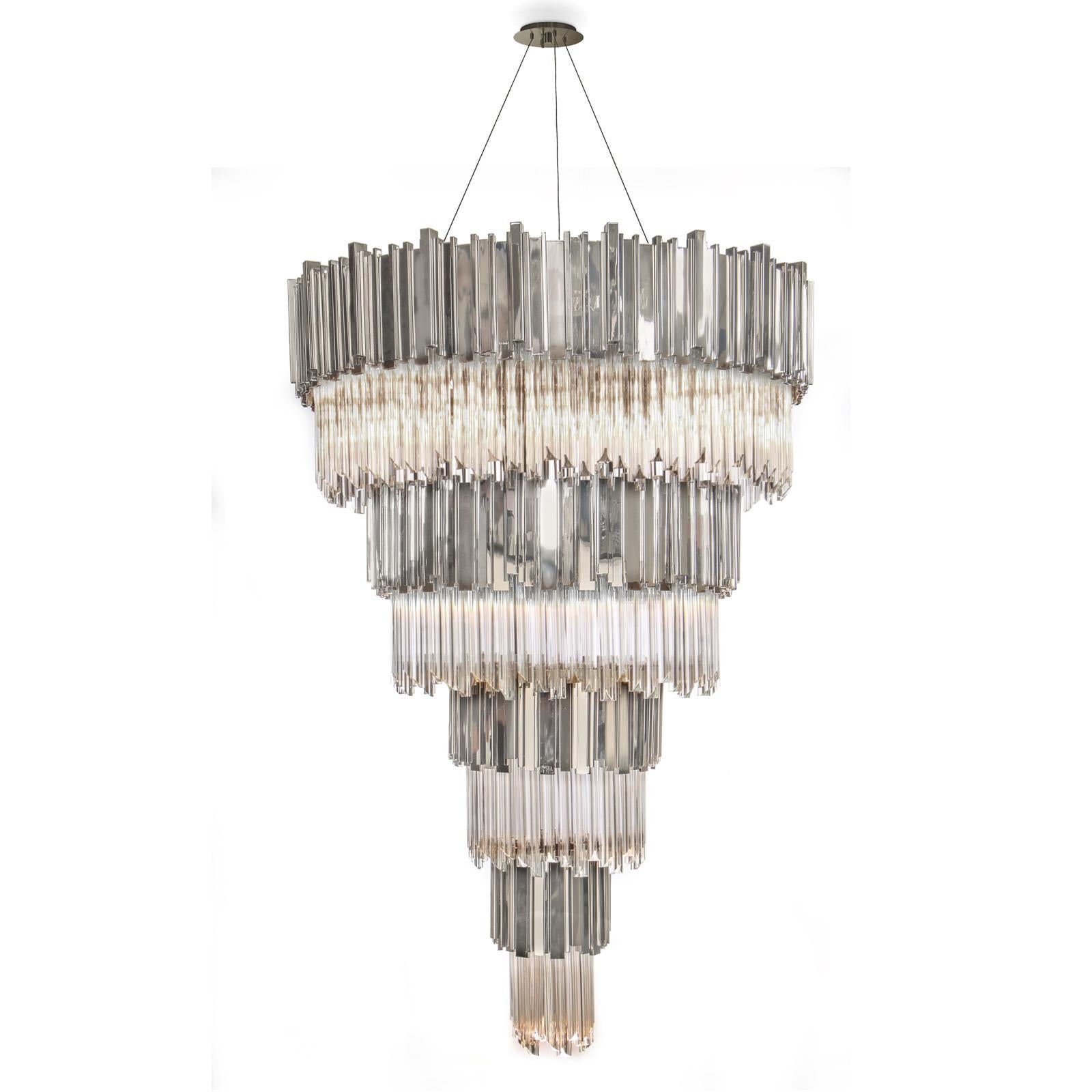 Contemporary Ambassador Chandelier with Crystal Glass Pendants For Sale