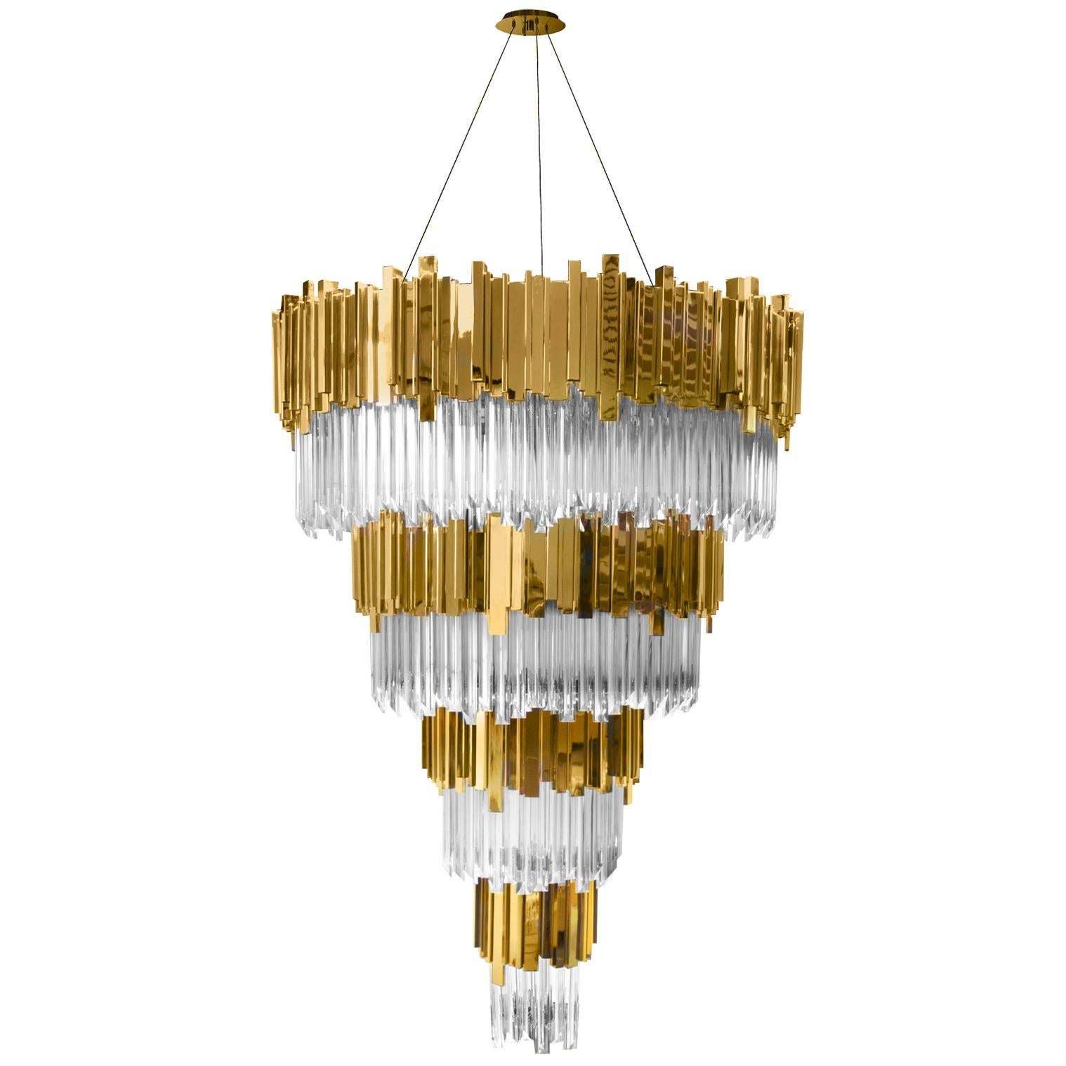 Lustre ambassadeur avec pendentifs en verre et cristal