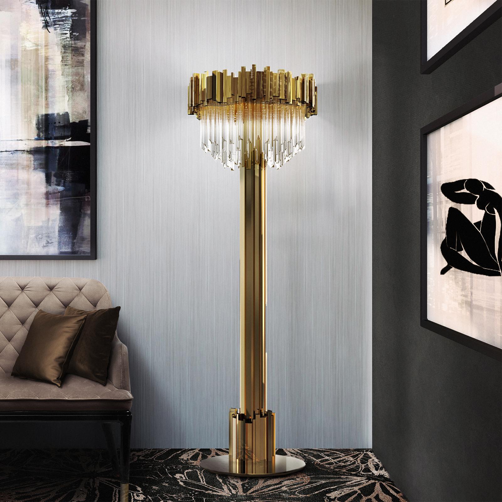 Contemporary Ambassador Floor Lamp with Crystal Glass Pendants For Sale