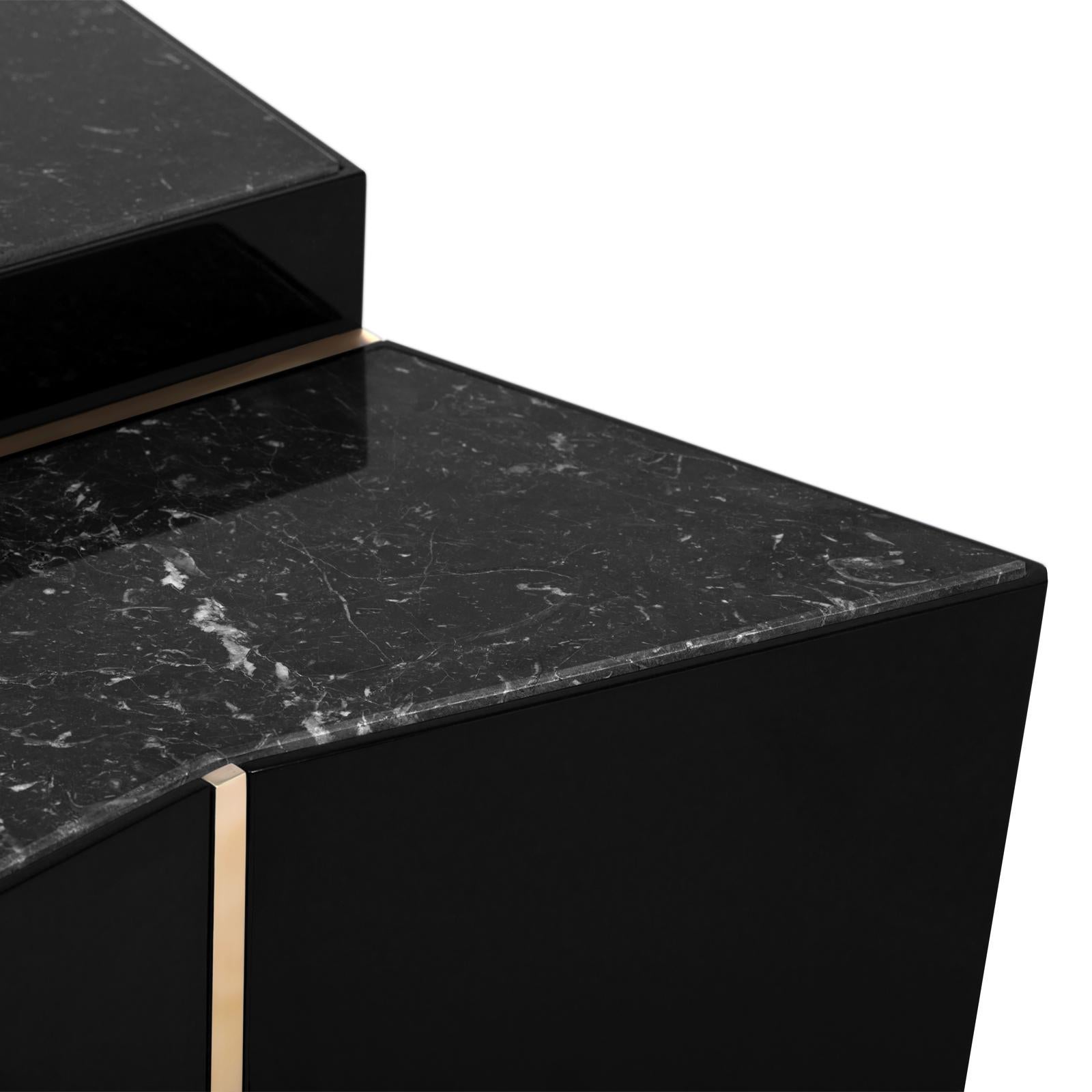 Gold Plate Ambassador Side Table with Black Marble Tops For Sale
