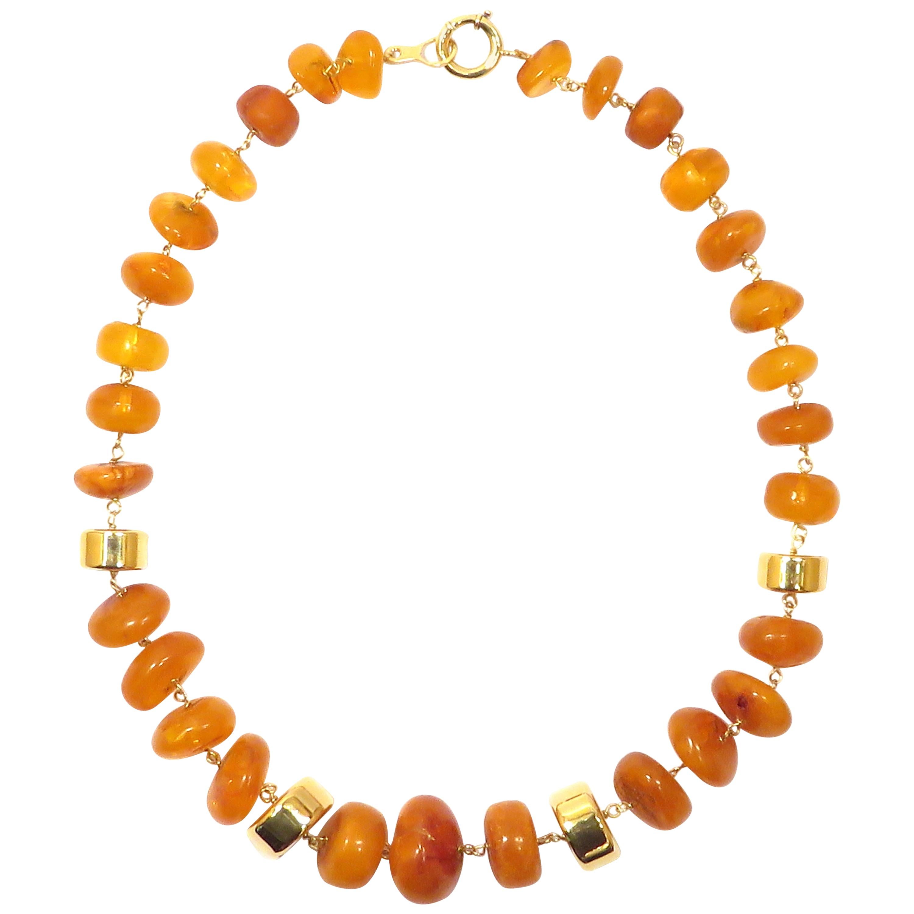 Amber 18 Karat Yellow Gold Necklace Handcrafted in Italy by Botta Gioielli