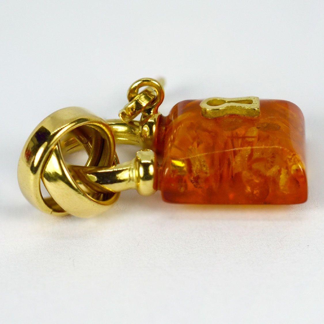 Amber 18K Yellow Gold Padlock Charm Pendant For Sale 10