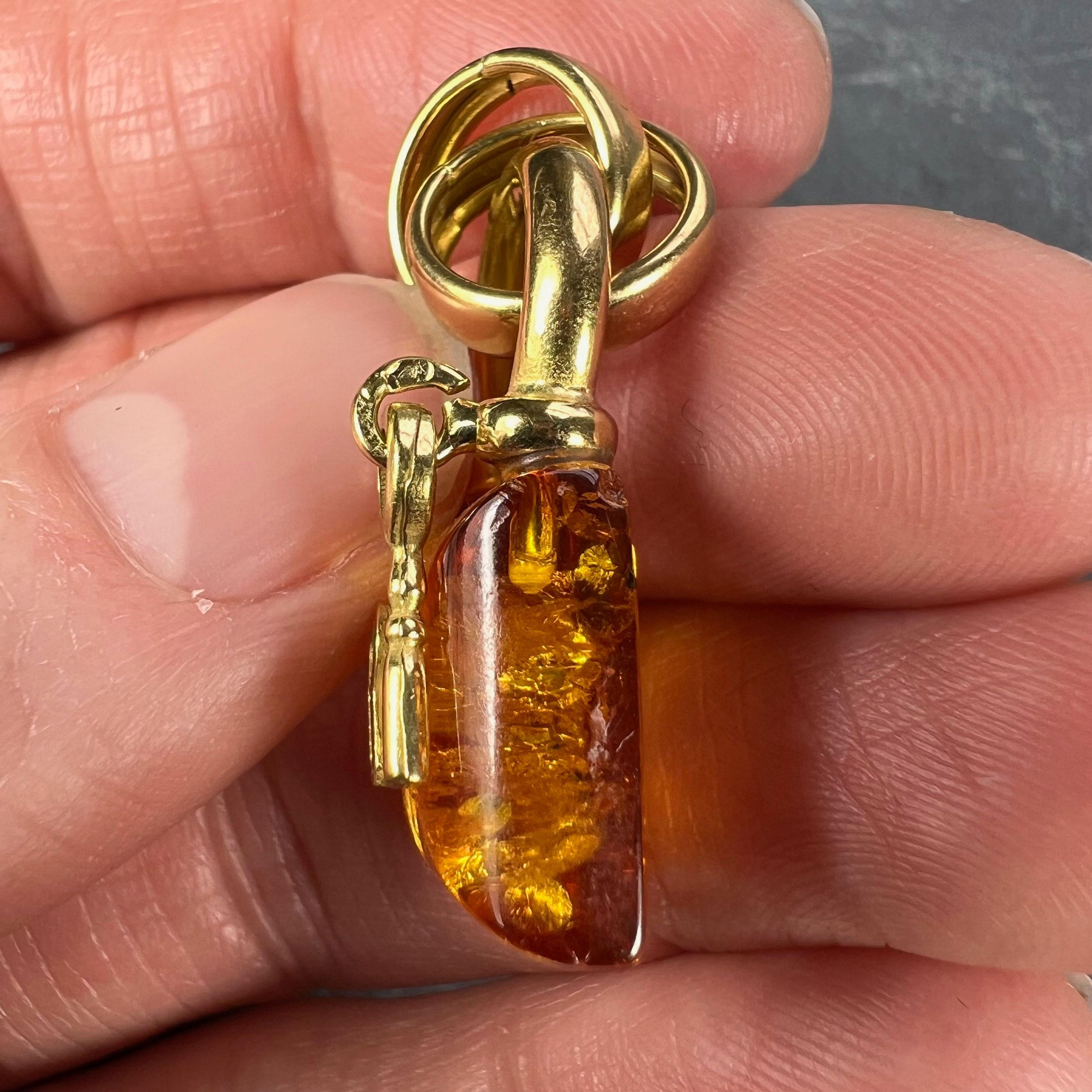 Amber 18K Yellow Gold Padlock Charm Pendant For Sale 4