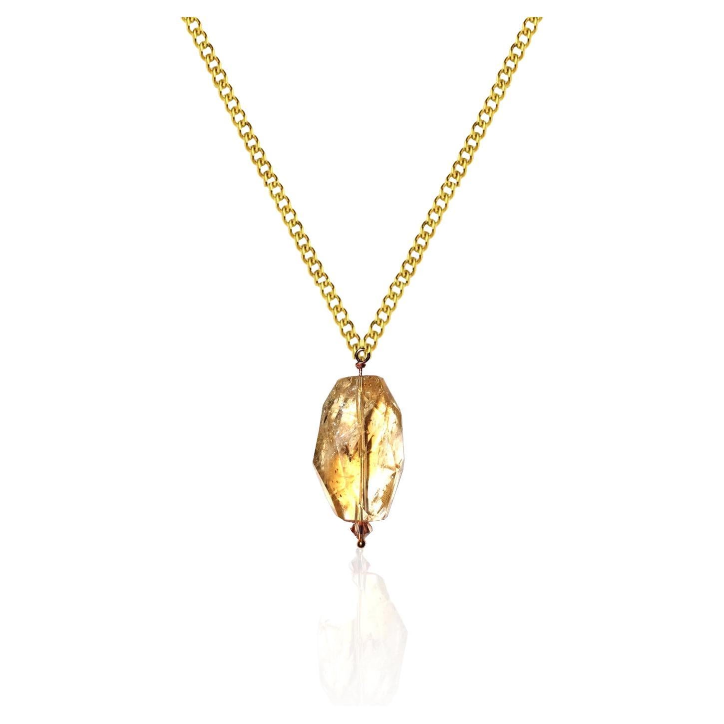 Amber 9 Carat Yellow Gold Pendant Necklace For Sale
