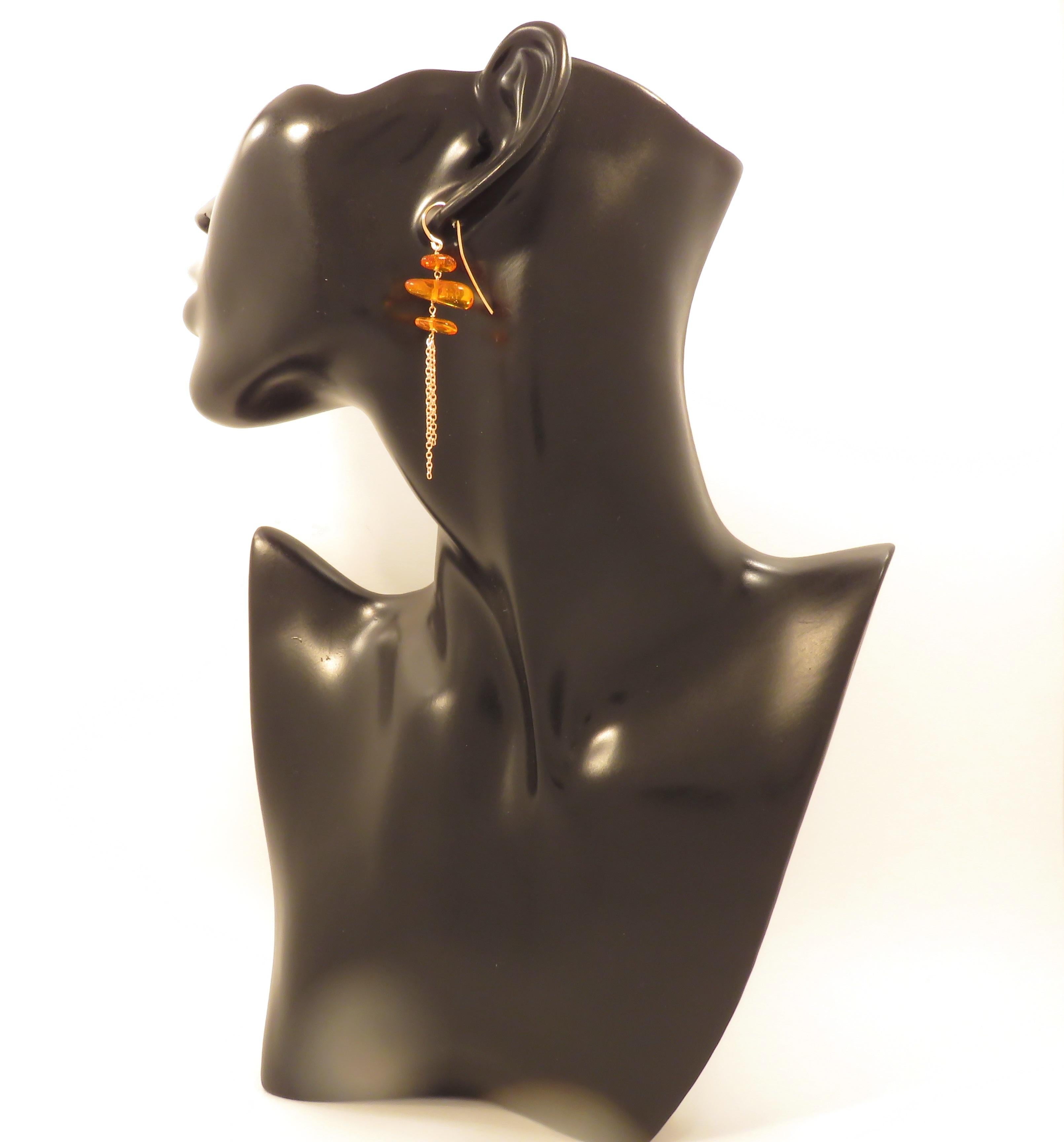 Contemporary Amber 9 Karat Rose Gold Dangle Chain Earrings Handcrafted in Italy For Sale