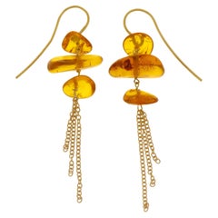 Pendants d'oreilles en or rose 9 carats et ambre, fabriqués à la main en Italie