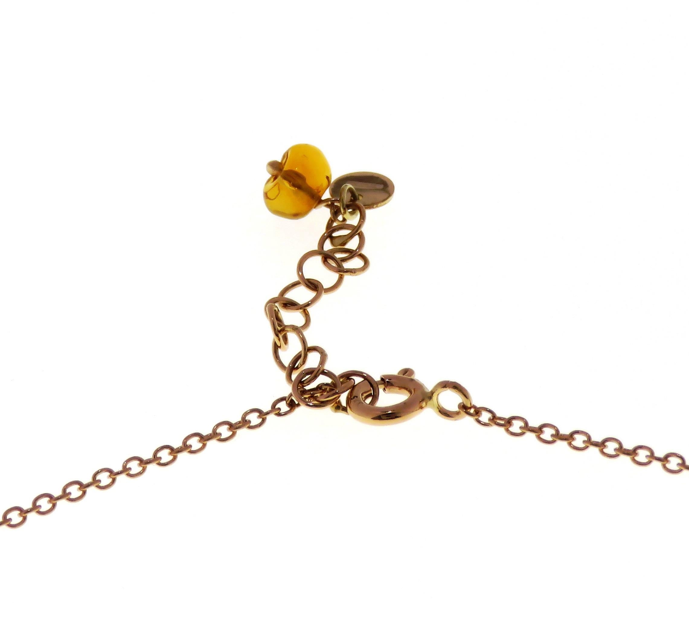 Uncut Amber 9 Karat Rose Gold Necklace Handcrafted in Italy For Sale