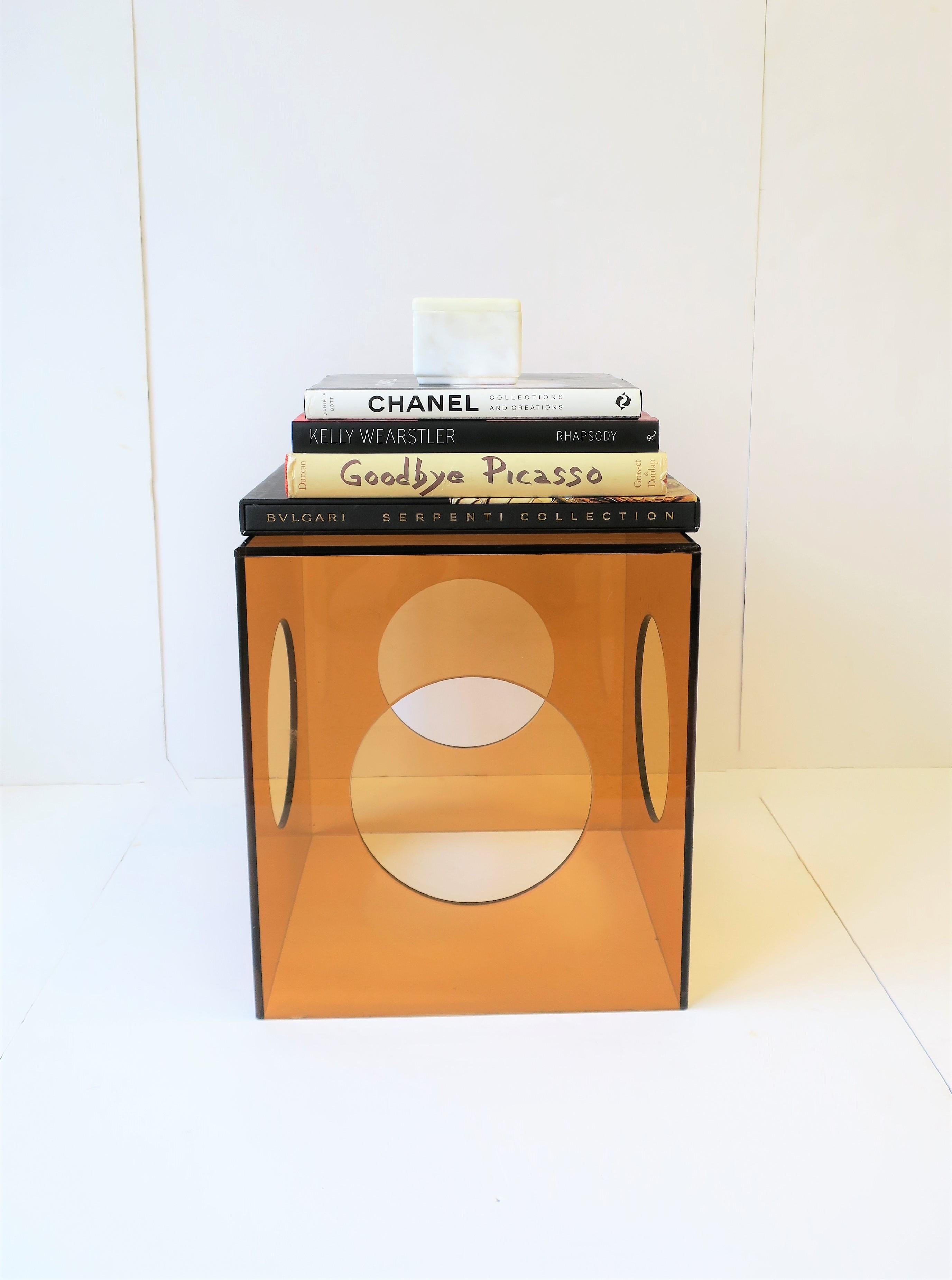 Post-Modern Orange Acrylic Square Cube Side or End Table