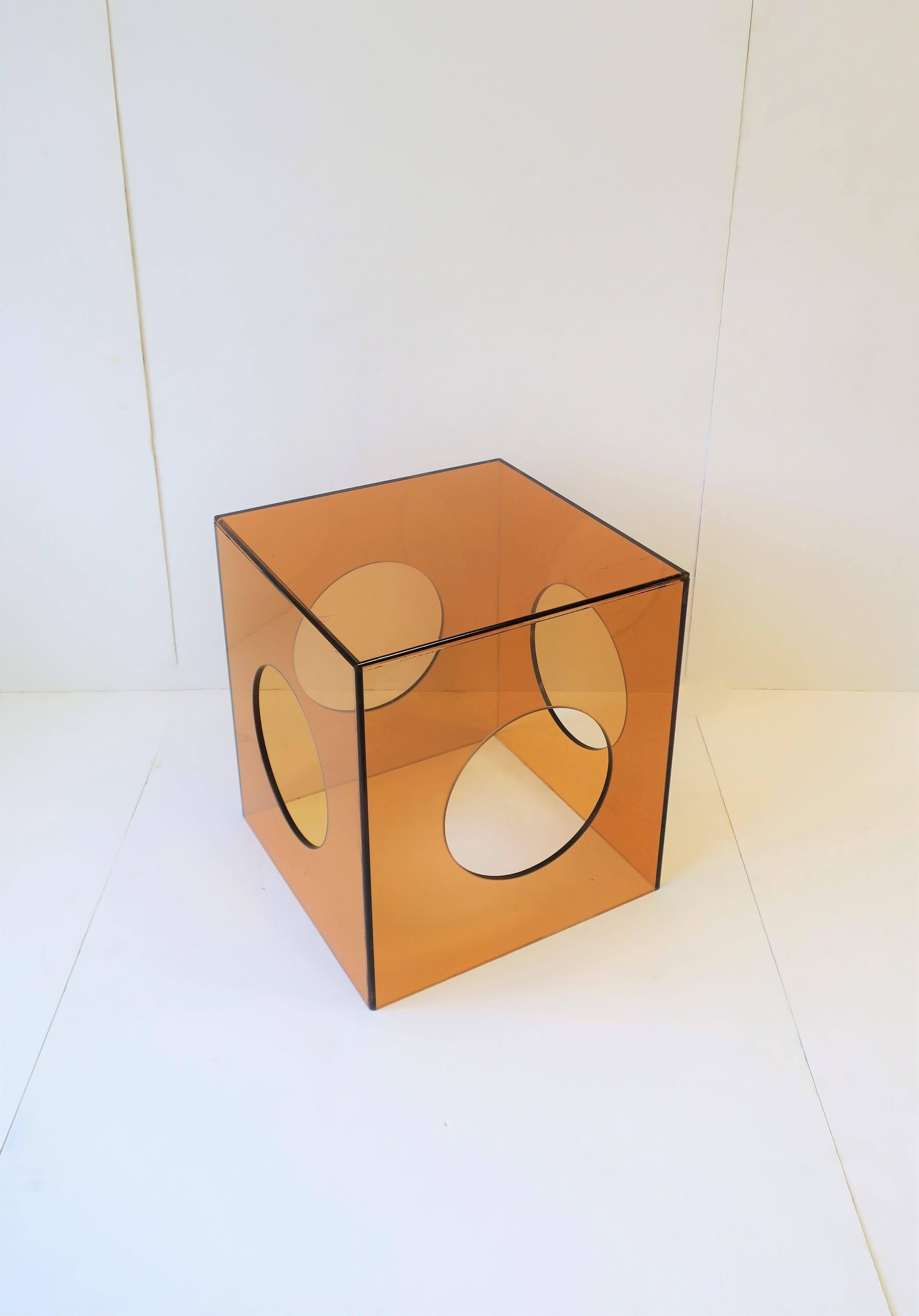 Lucite Orange Acrylic Square Cube Side or End Table