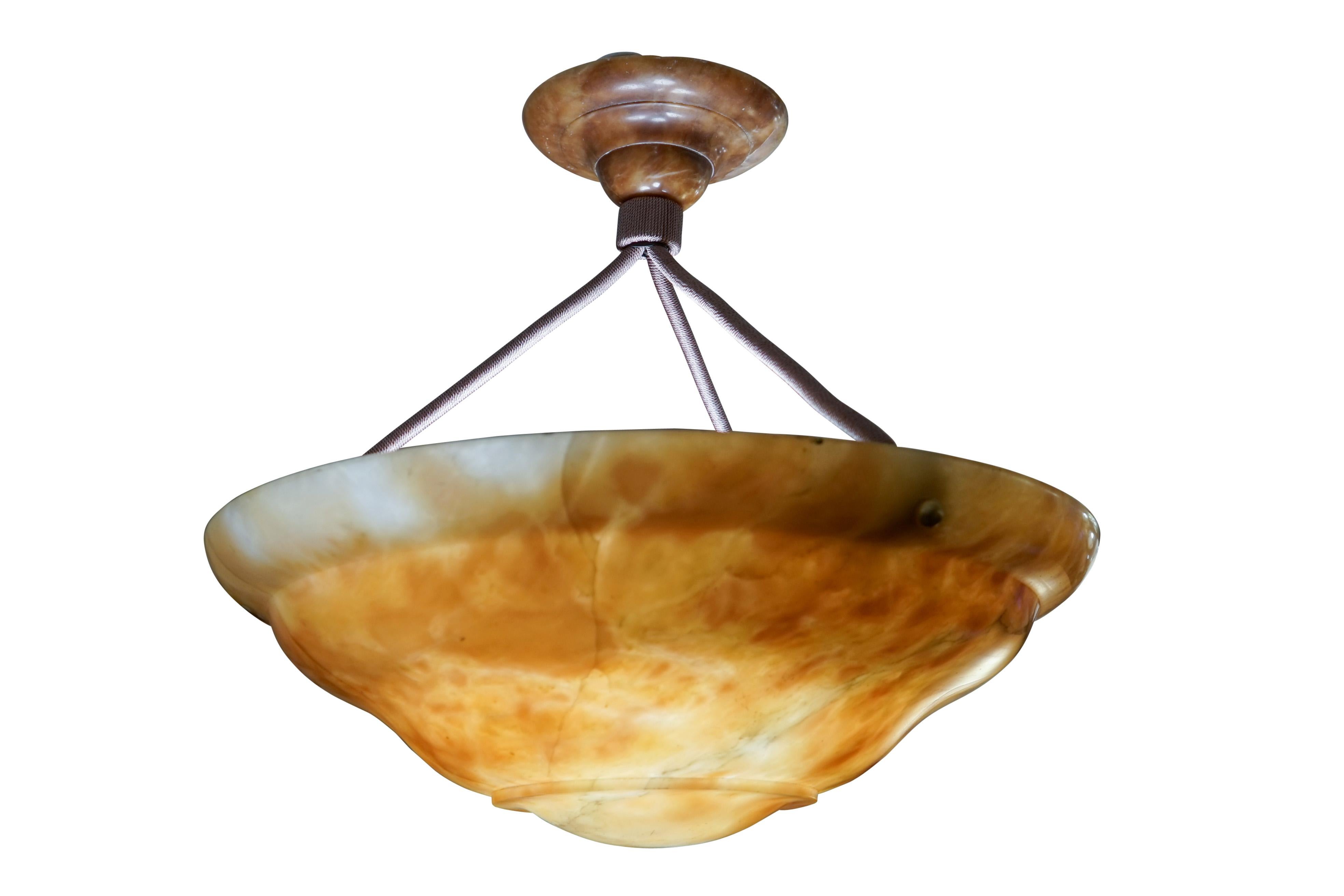 Amber Alabaster Pendant, Sweden, 1920 In Good Condition For Sale In New York, NY