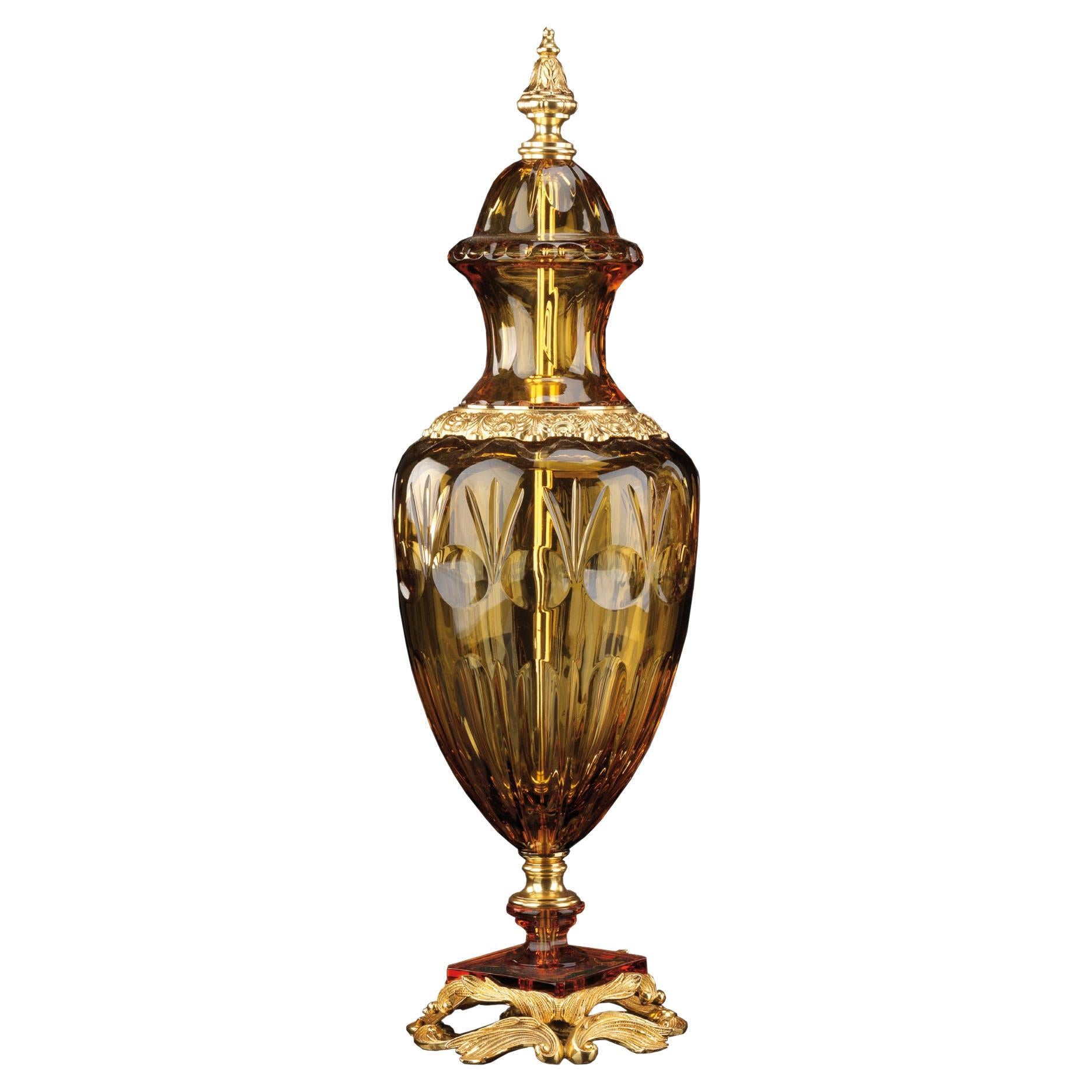 Amphore d'ambre en bronze et cristal de Modenese Gastone Luxury Interiors