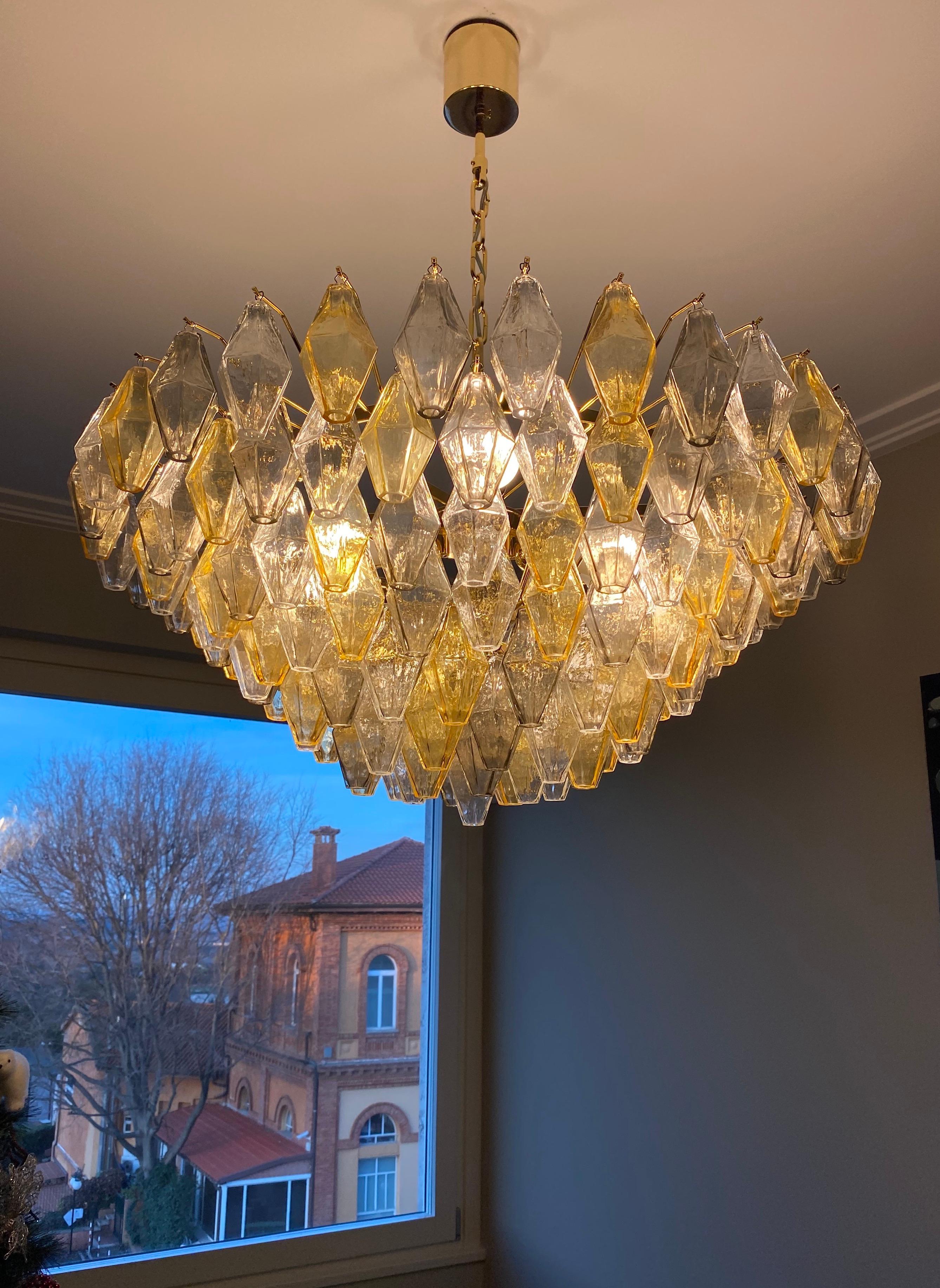 Bernstein und Grau Großer Poliedri Murano Glas Kronleuchter oder Deckenleuchte im Angebot 4