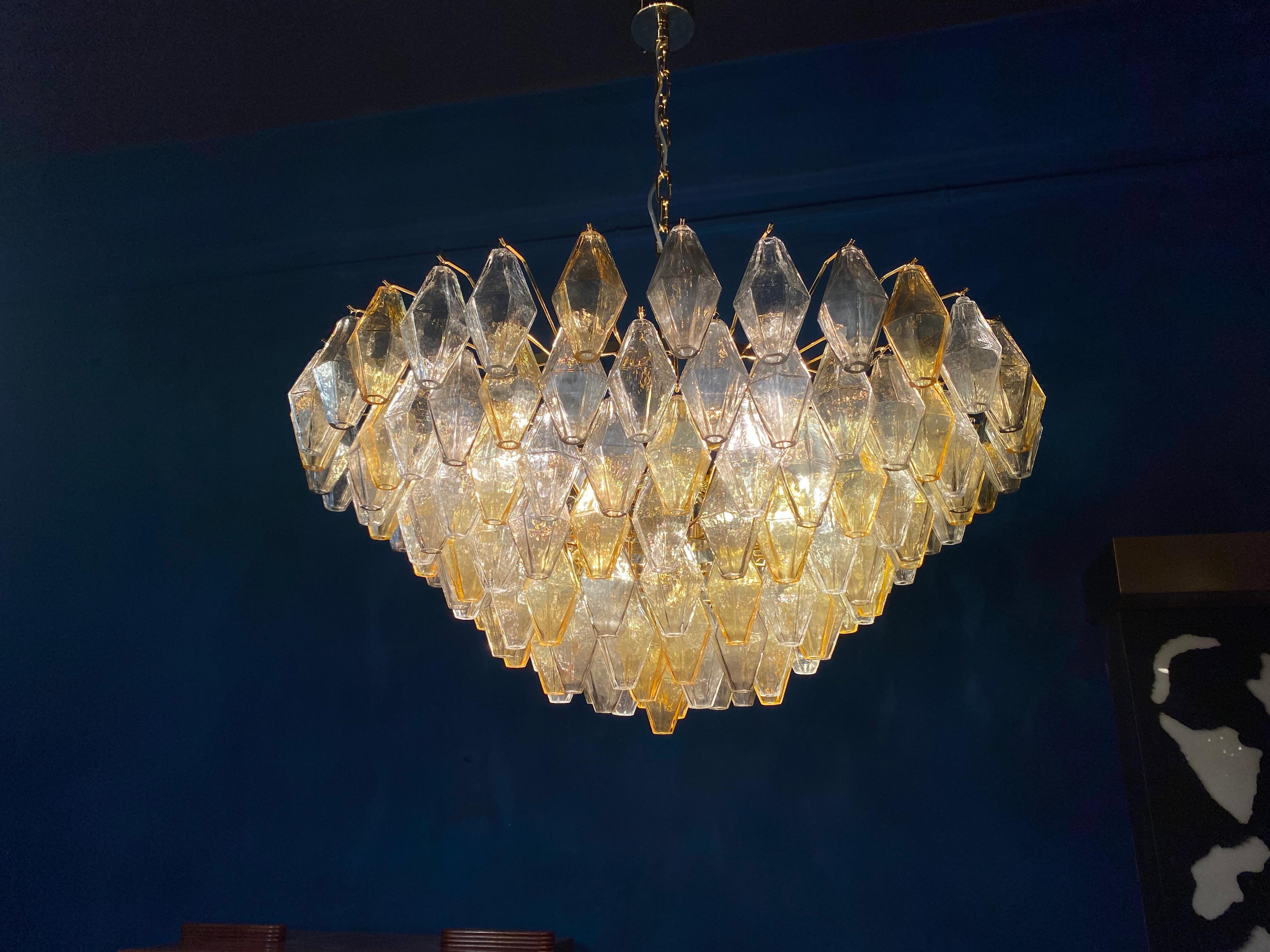 Grand lustre ou plafonnier en verre de Murano Poliedri gris et ambré en vente 3