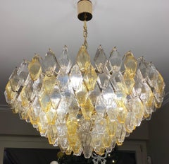 Amber an Grey Large Poliedri Murano Glass Chandelier or Ceiling Light