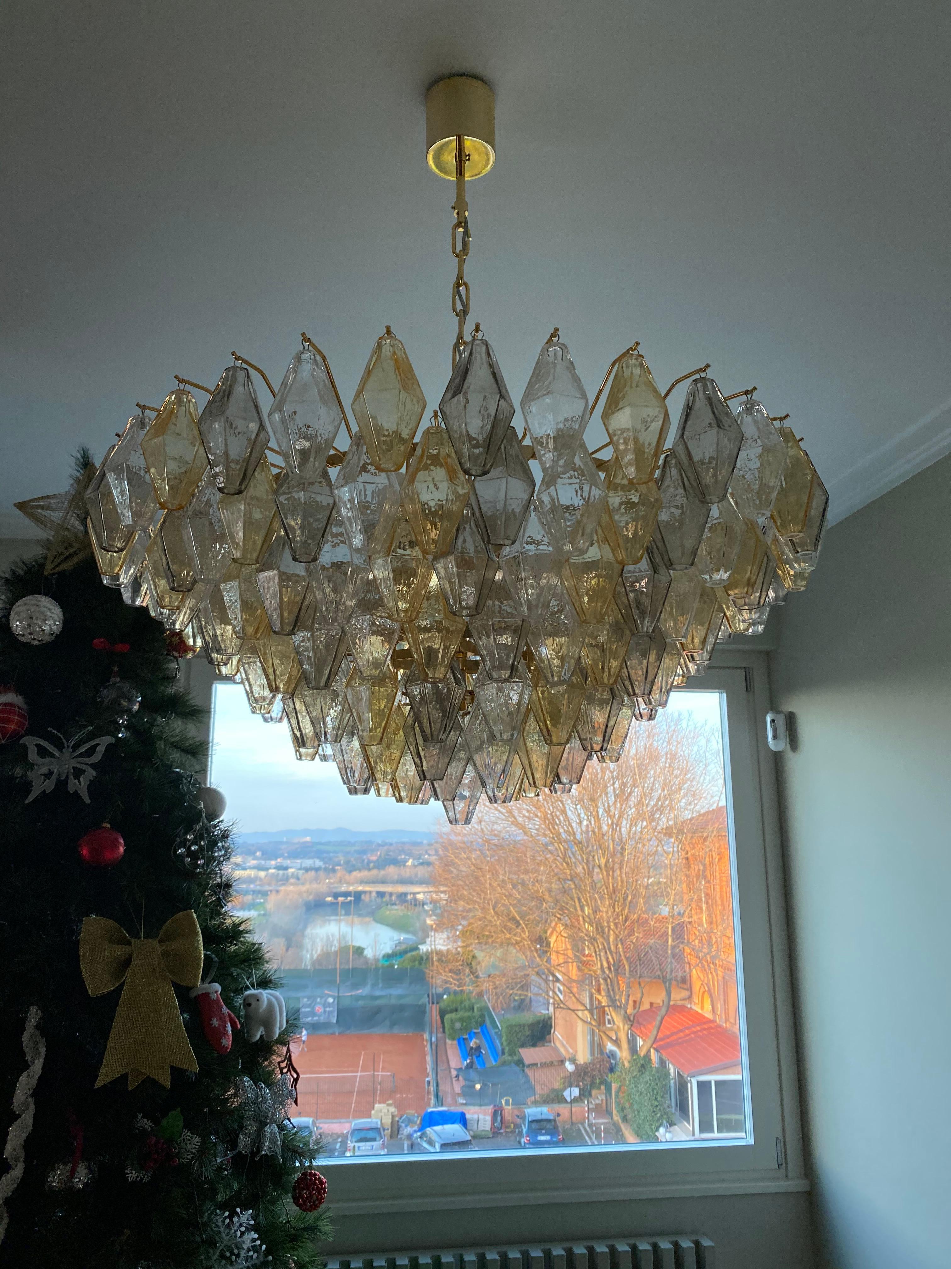 Amber an Grey Large Poliedri Murano Glass Chandelier or Ceiling Light In Excellent Condition For Sale In Rome, IT