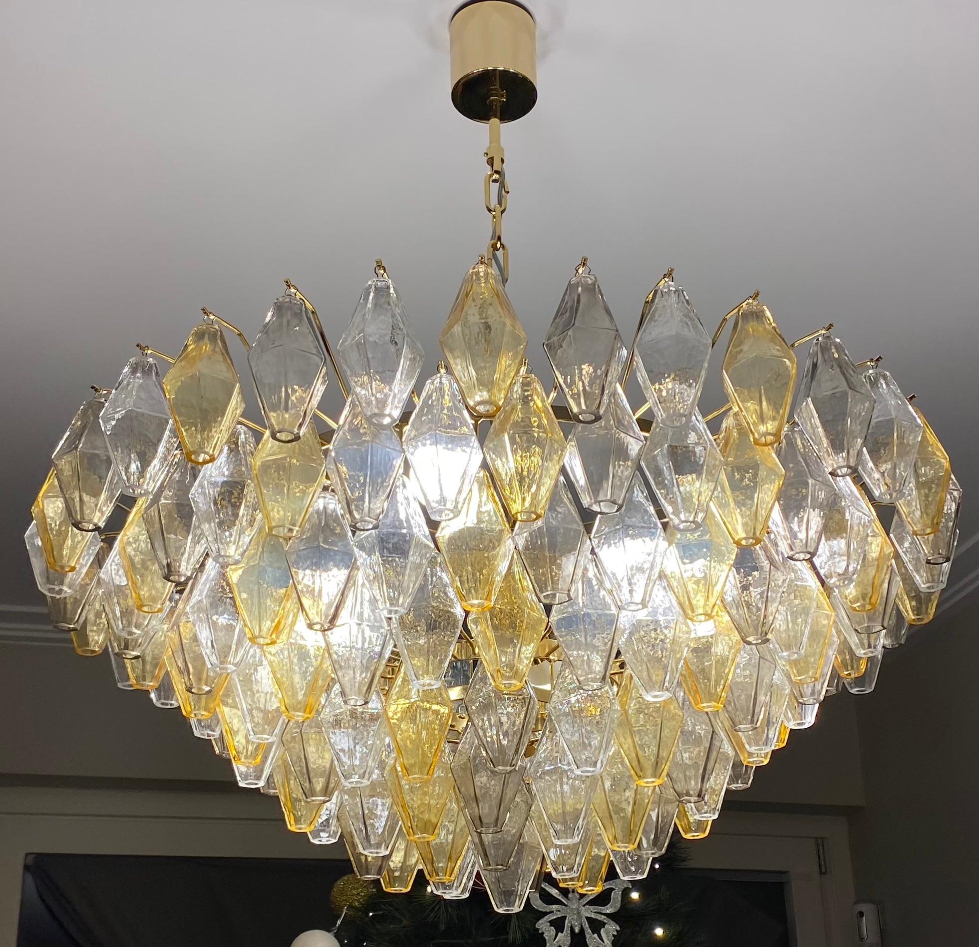 Late 20th Century Amber an Grey Large Poliedri Murano Glass Chandelier or Ceiling Light