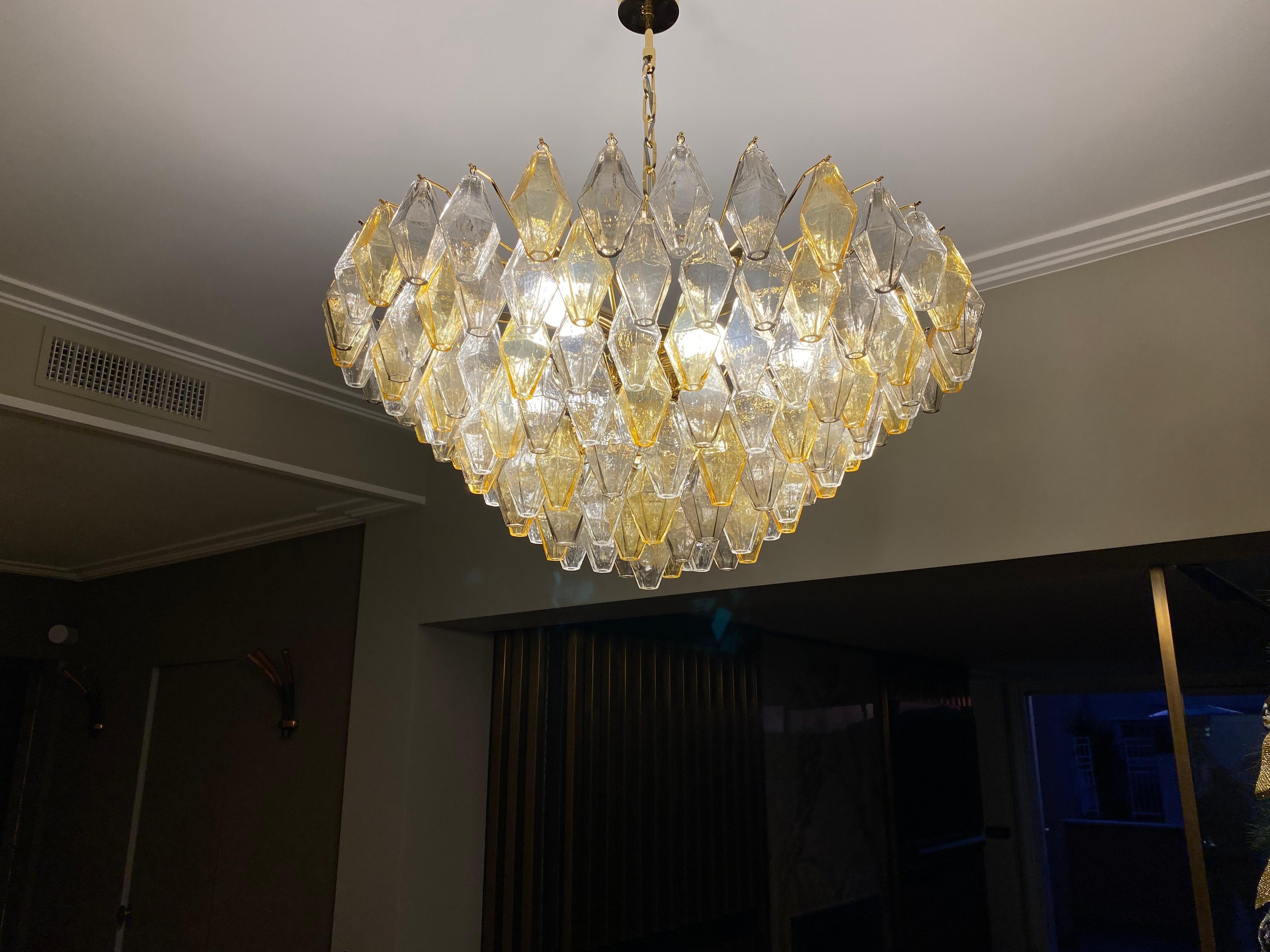 Late 20th Century Amber an Grey Large Poliedri Murano Glass Chandelier or Ceiling Light For Sale