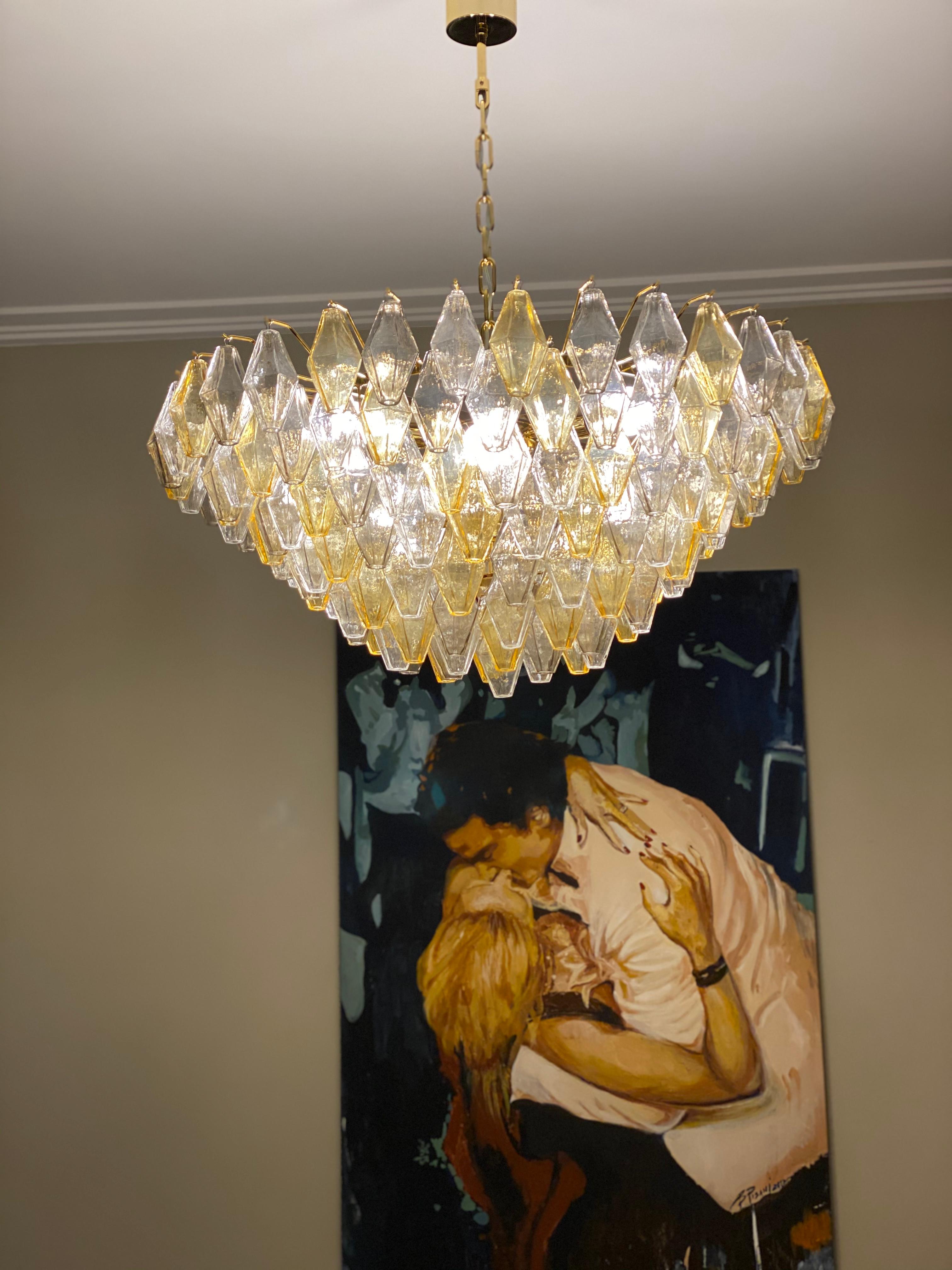 Late 20th Century Amber an Grey Large Poliedri Murano Glass Chandelier or Ceiling Light For Sale