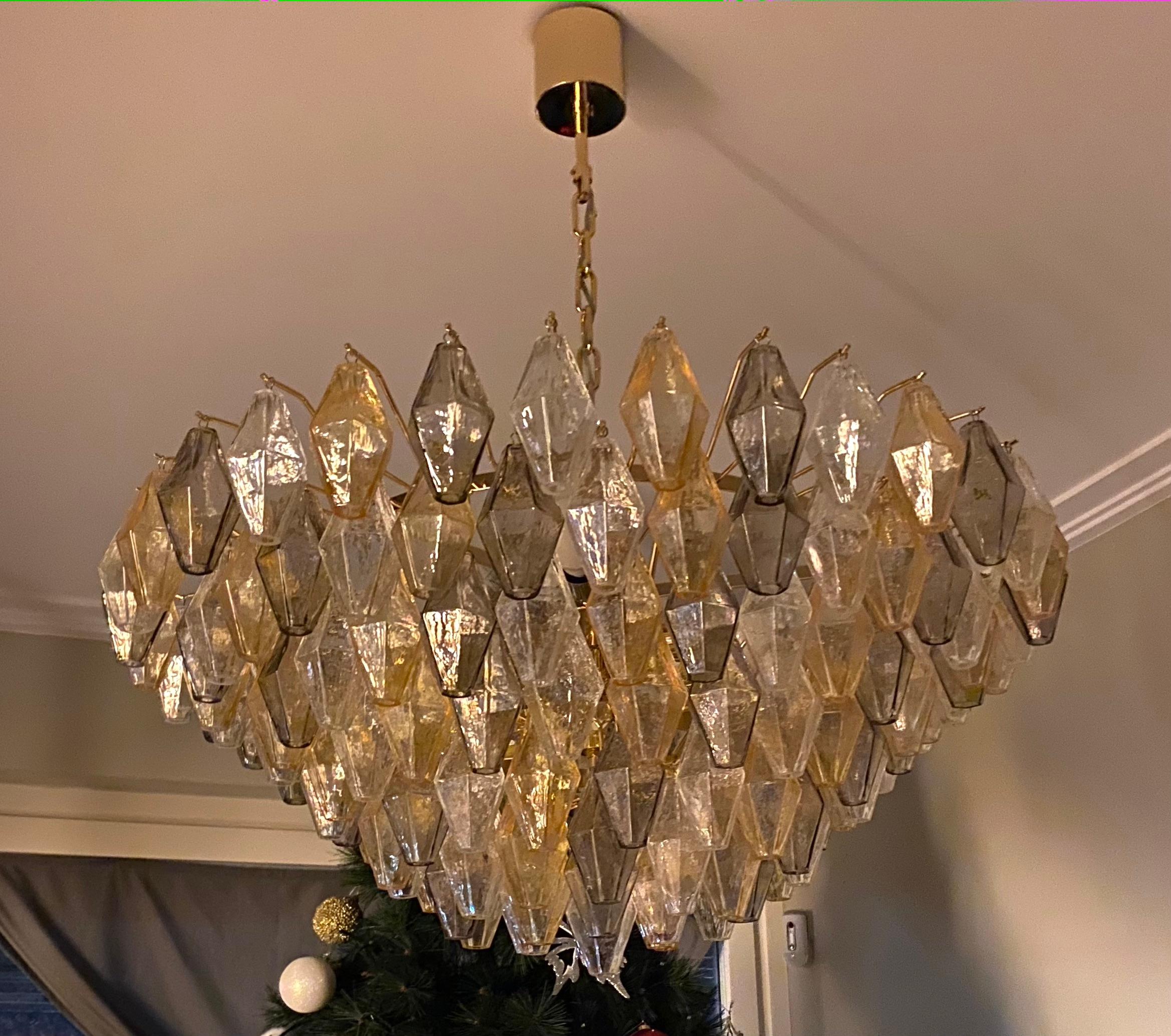 Amber an Grey Large Poliedri Murano Glass Chandelier or Ceiling Light 2