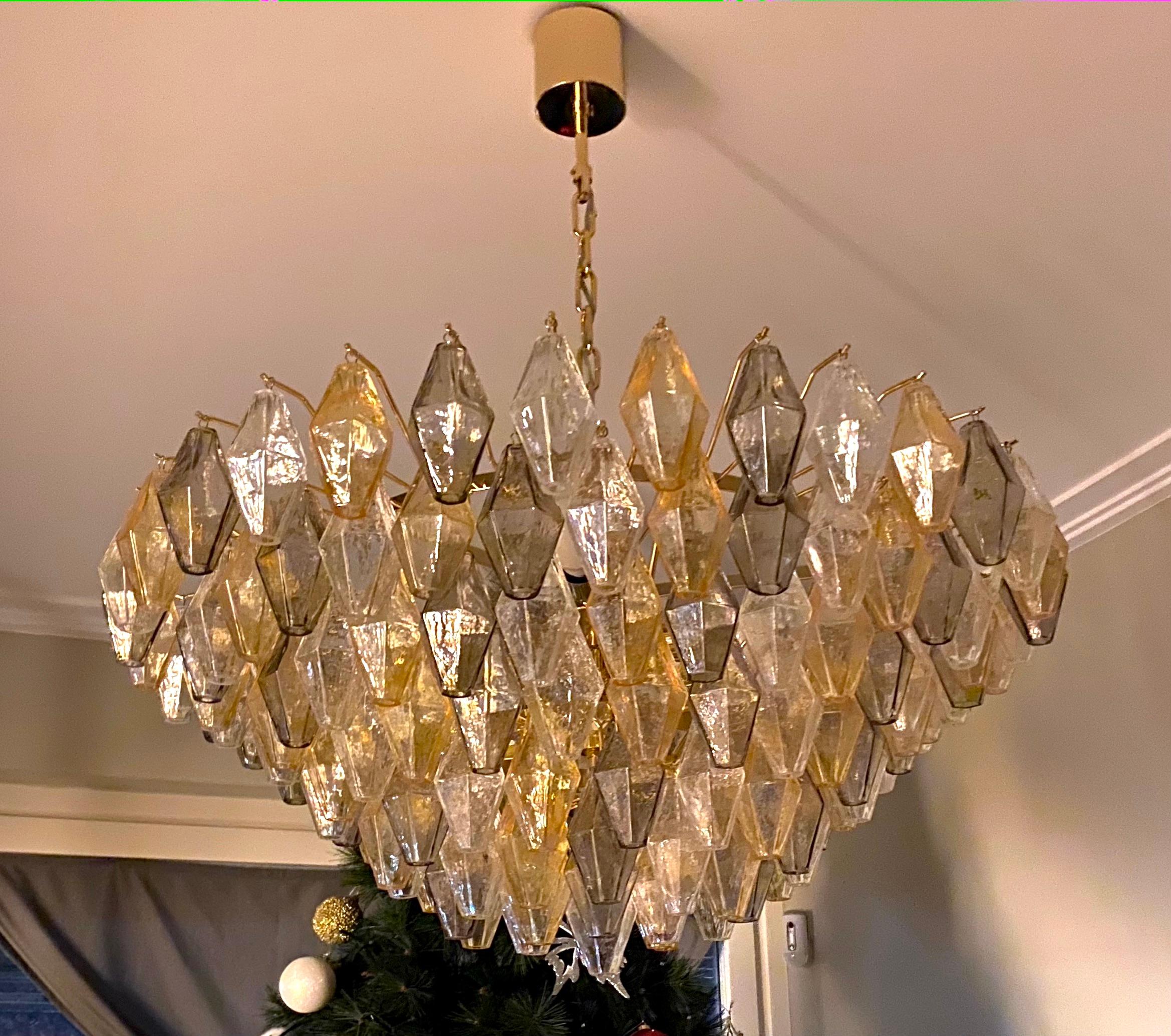 Amber an Grey Large Poliedri Murano Glass Chandelier or Ceiling Light For Sale 3