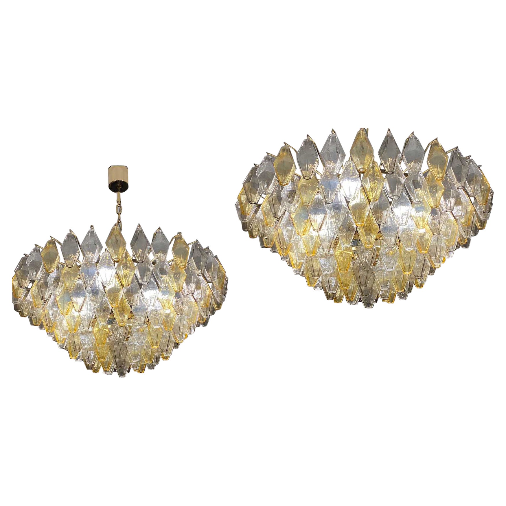 Amber an Grey Large Poliedri Murano Glass Chandelier or Ceiling Light