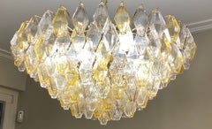 Amber an Grey Large Poliedri Murano Glass Chandelier or Ceiling Light