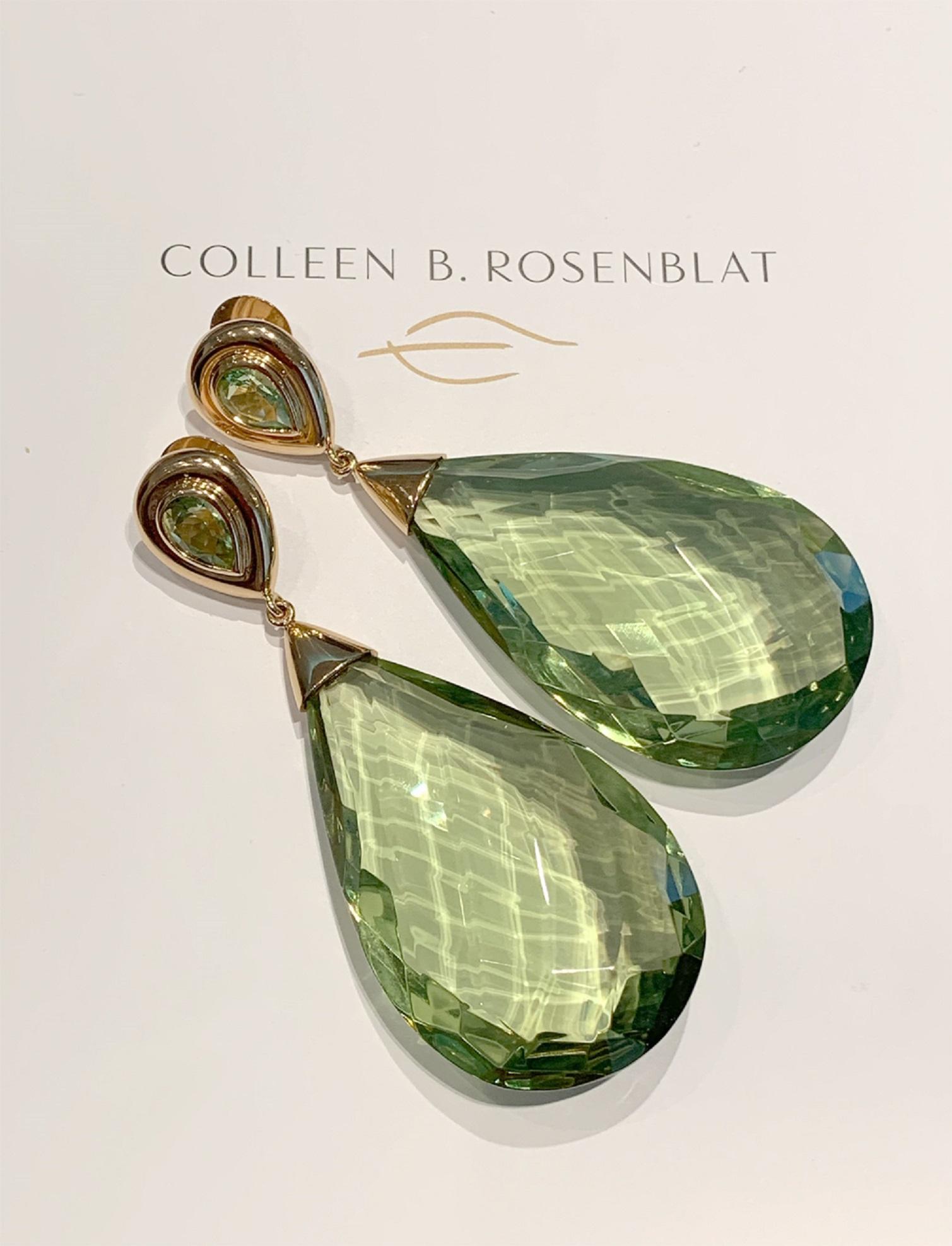 Pear Cut Precious Basics Earrings, 18kt Rose Gold, Amber and Peridots For Sale