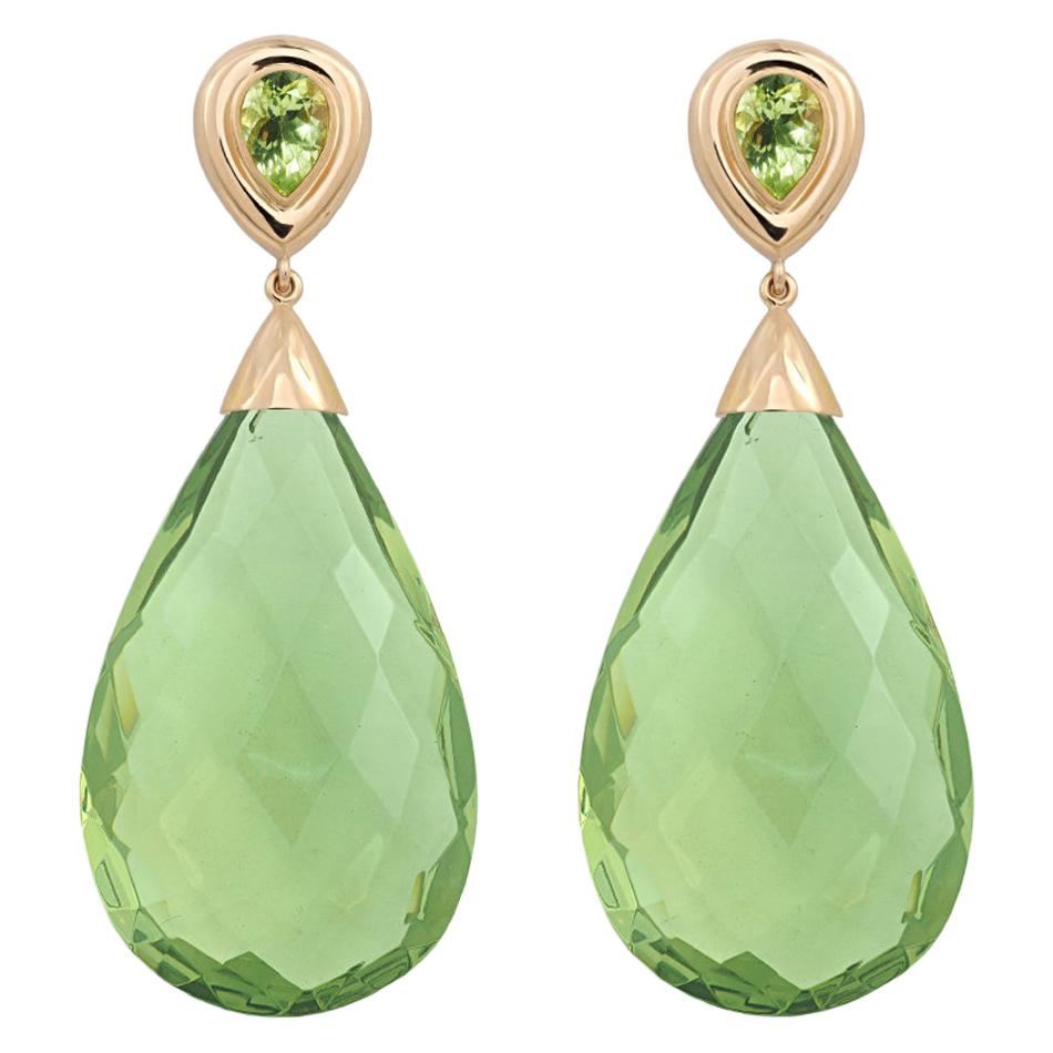 Precious Basics Earrings, 18kt Rose Gold, Amber and Peridots For Sale