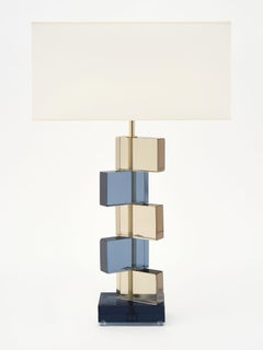 Amber and Blue Murano Glass Geometric Lamps