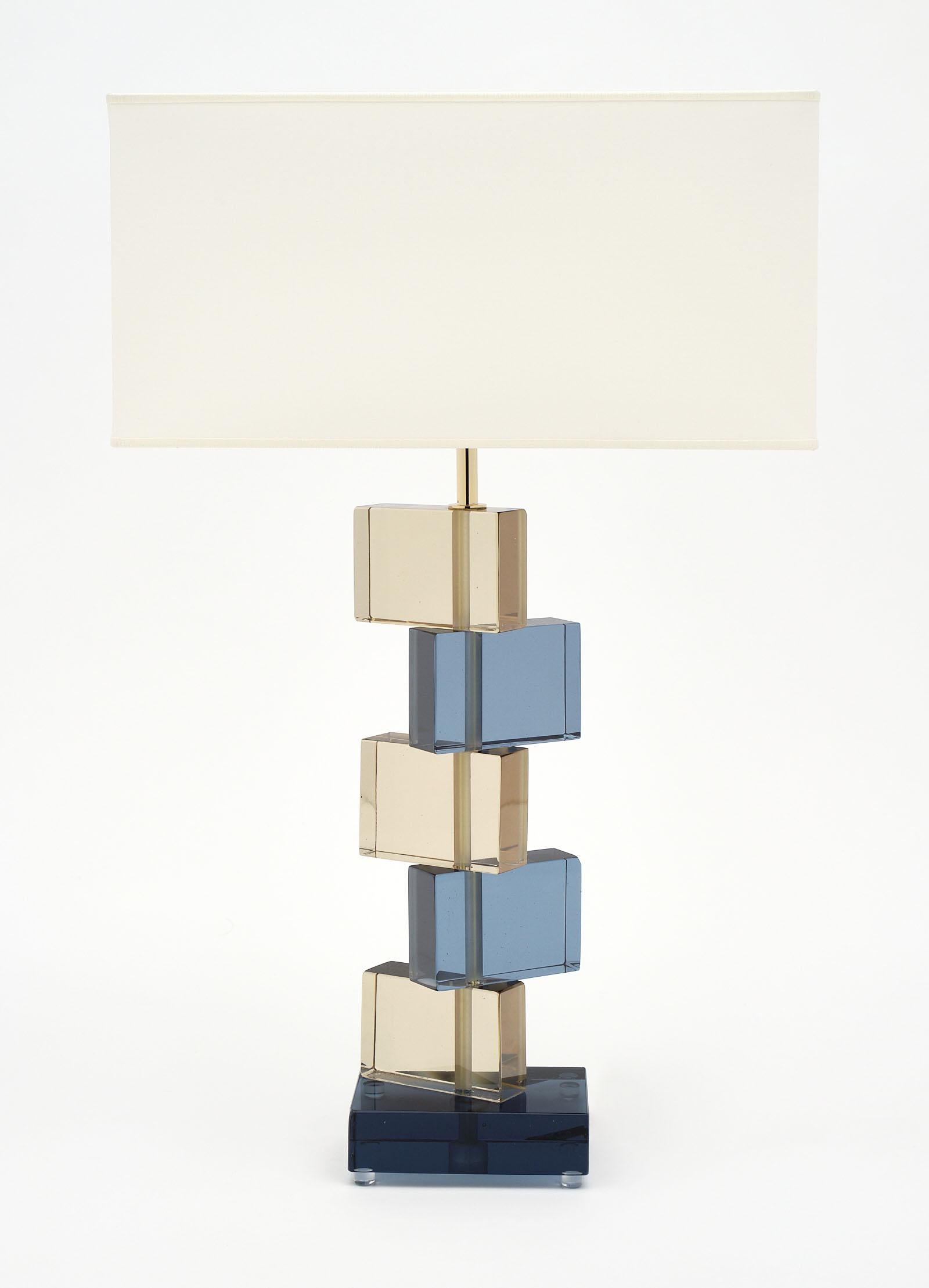 Modern Amber and Blue Murano Glass Geometric Lamps For Sale