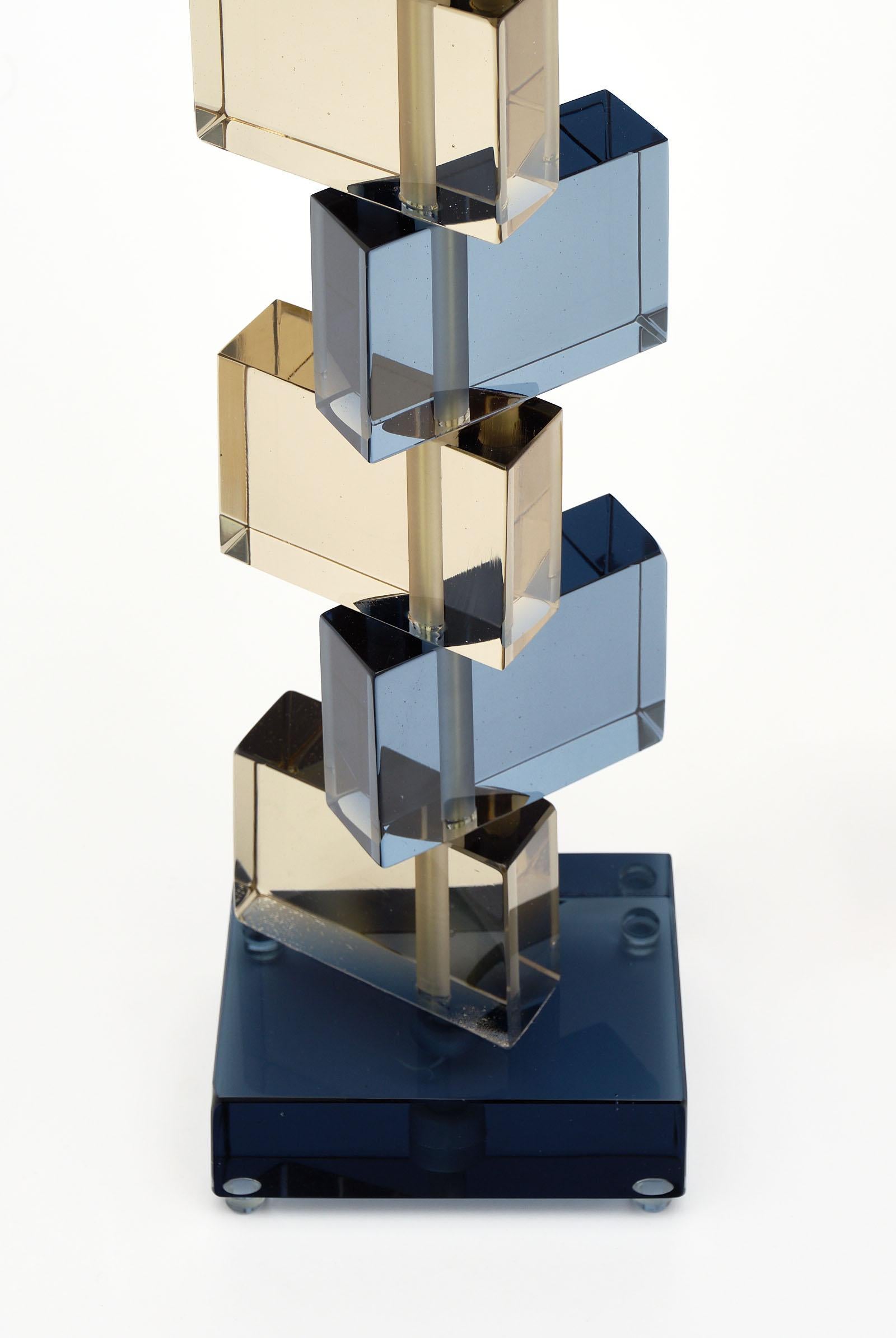 Geometrische Lampen aus Bernstein, Bernstein und blauem Muranoglas (Italienisch) im Angebot