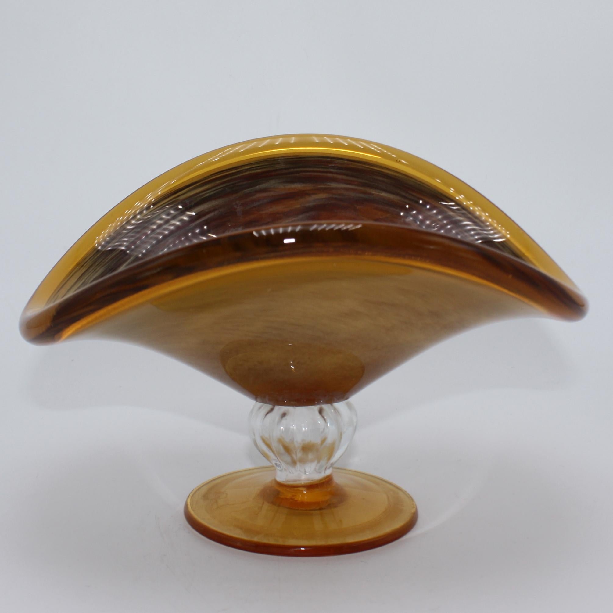 Amber and brown Murano pedestal bowl, circa 1960.