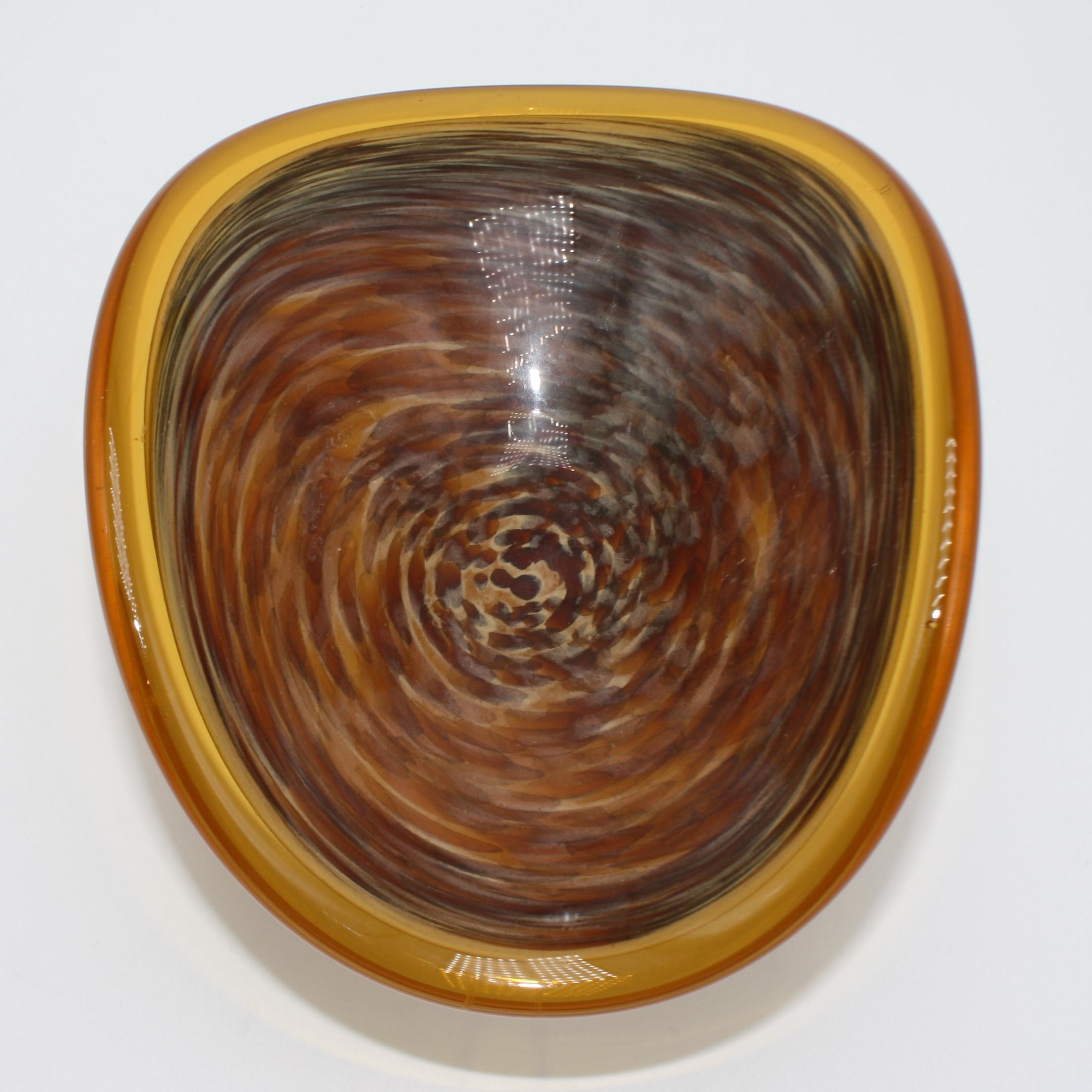 Italian Amber and Brown Murano Pedestal Bowl, circa 1960 For Sale