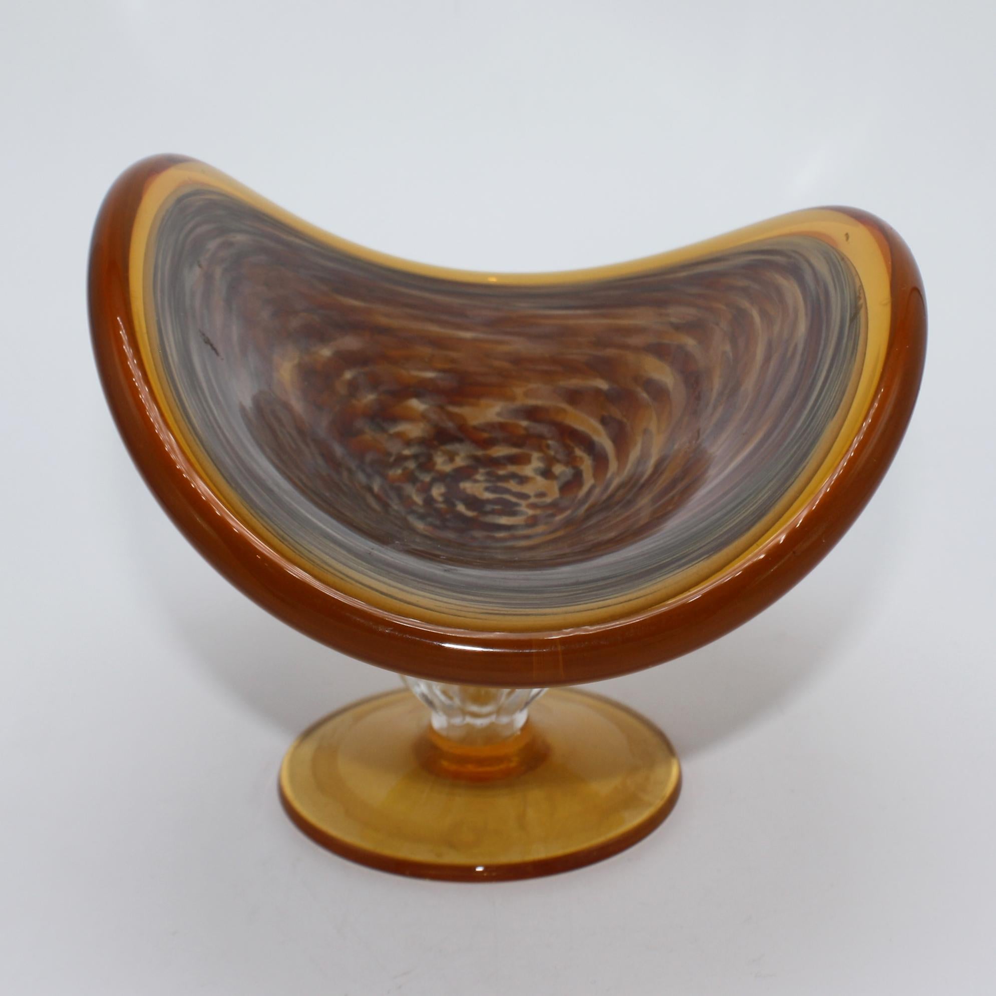 Murano Glass Amber and Brown Murano Pedestal Bowl, circa 1960 For Sale