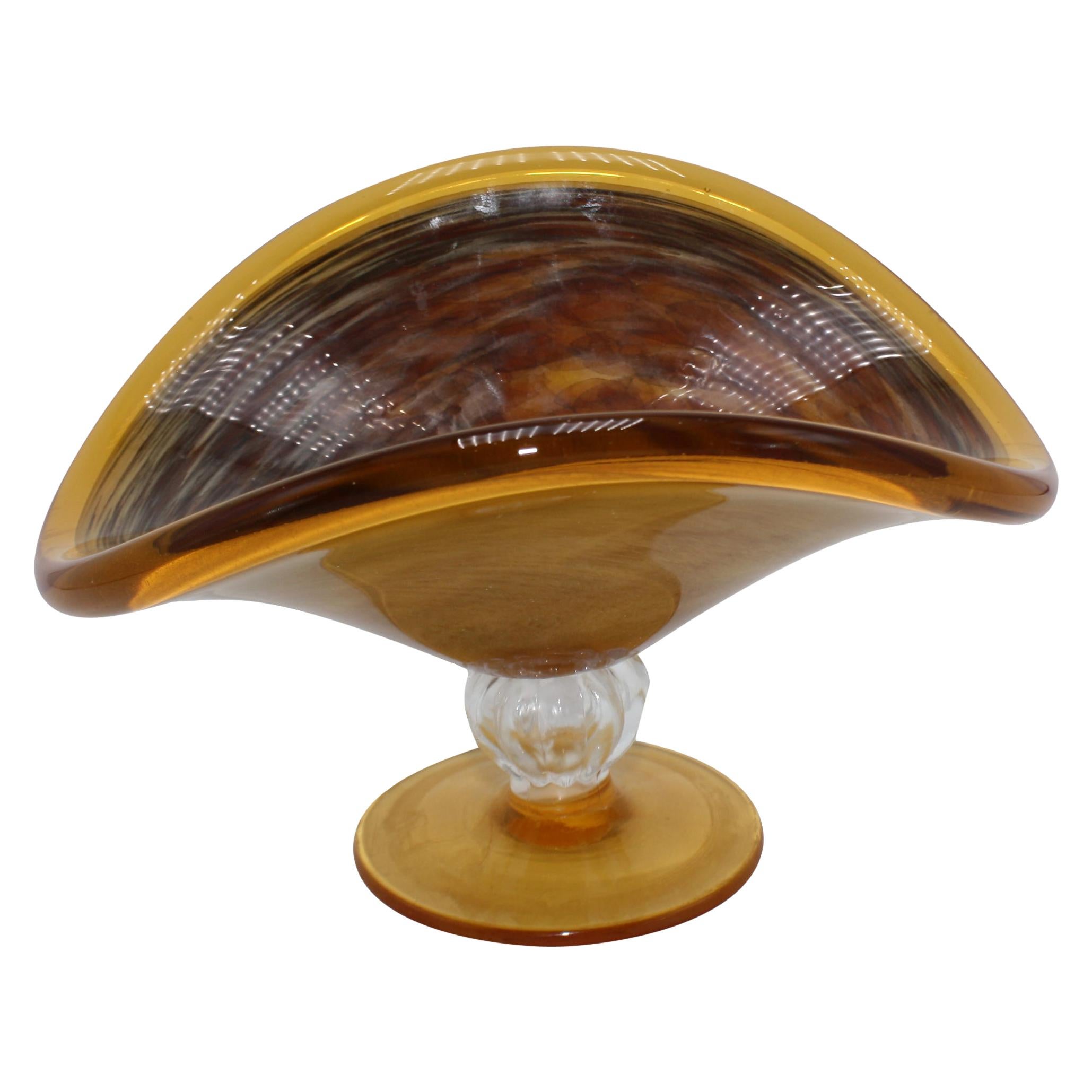 Amber and Brown Murano Pedestal Bowl, circa 1960 For Sale