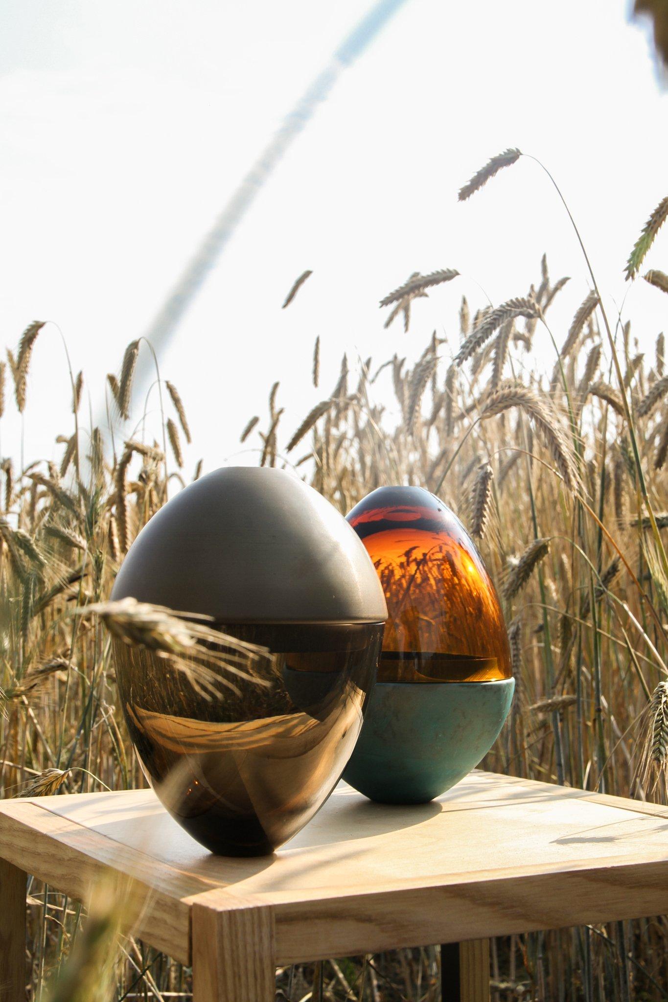 Contemporary Amber and Copper Patina Homage to Faberge Jewellery Egg, Pia Wüstenberg