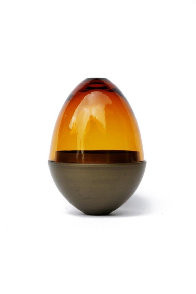 German Amber and Copper Patina Homage to Faberge Jewellery Egg, Pia Wüstenberg