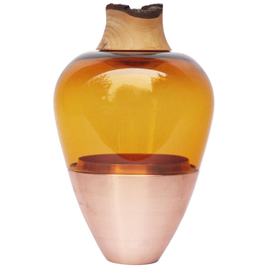 Amber and Copper Sculpted Blown Glass India Stacking Vessel, Pia Wüstenberg For Sale