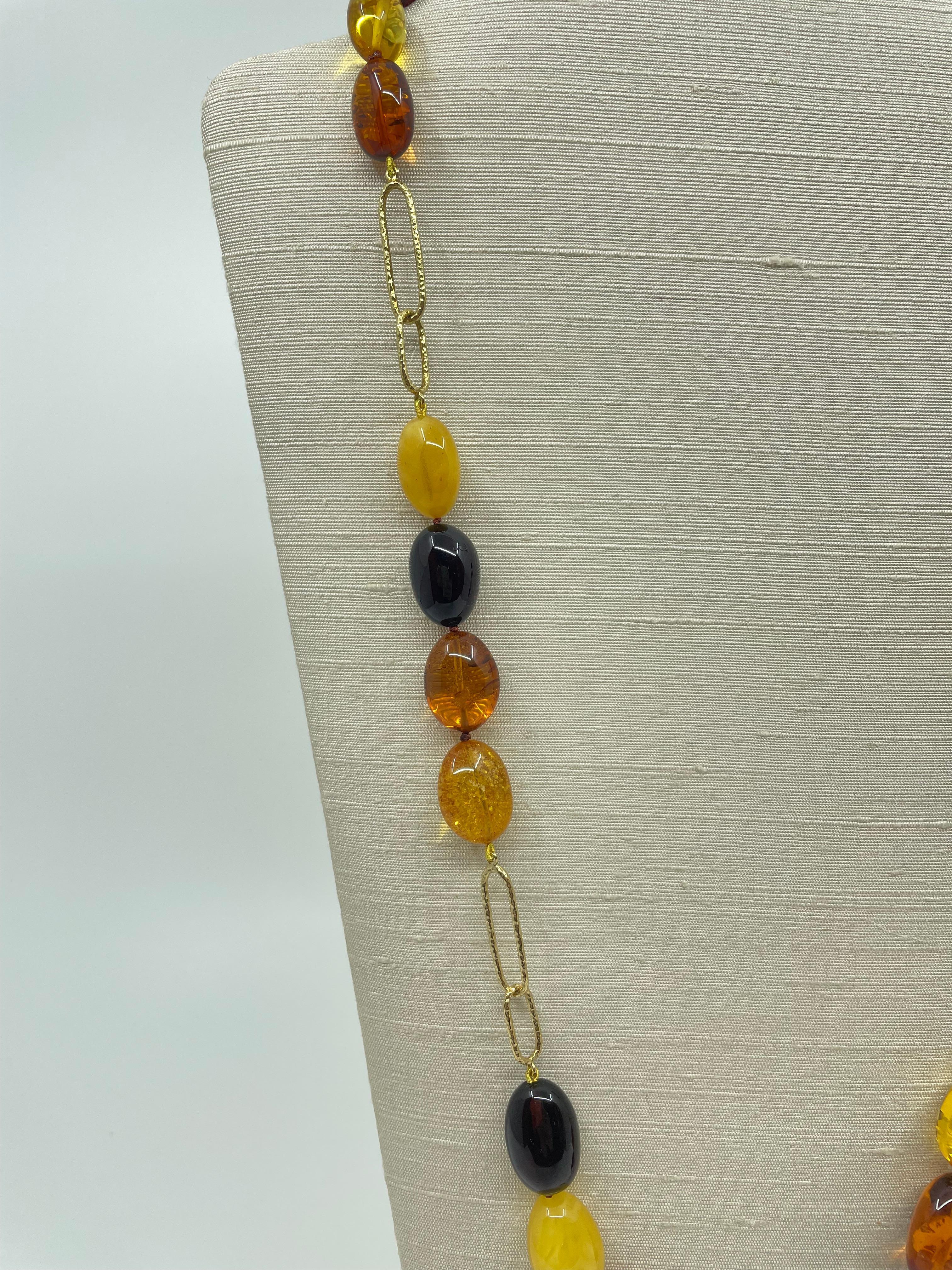 Cabochon Amber and Gold Links Necklace For Sale