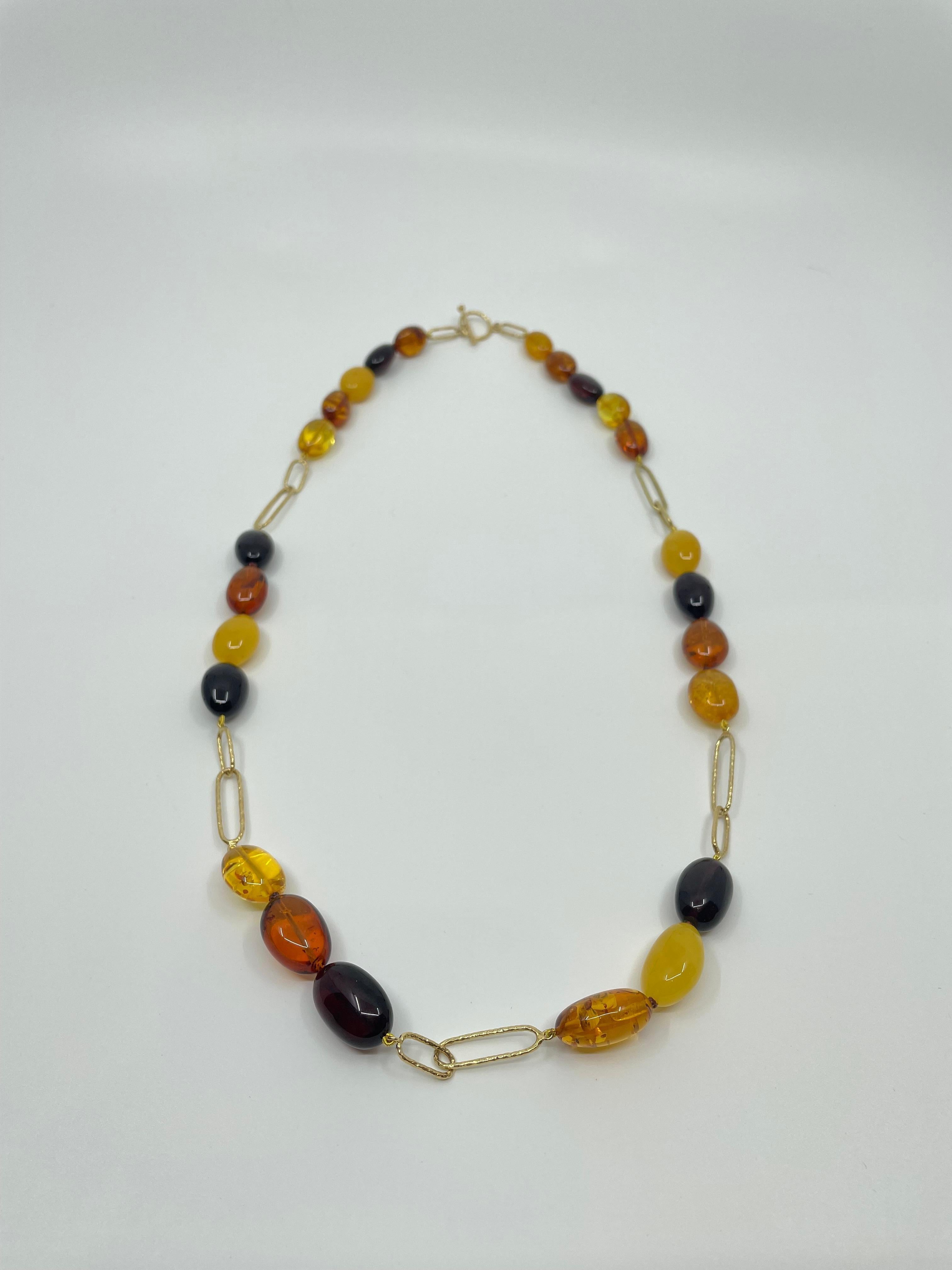 Amber and Gold Links Necklace For Sale 1