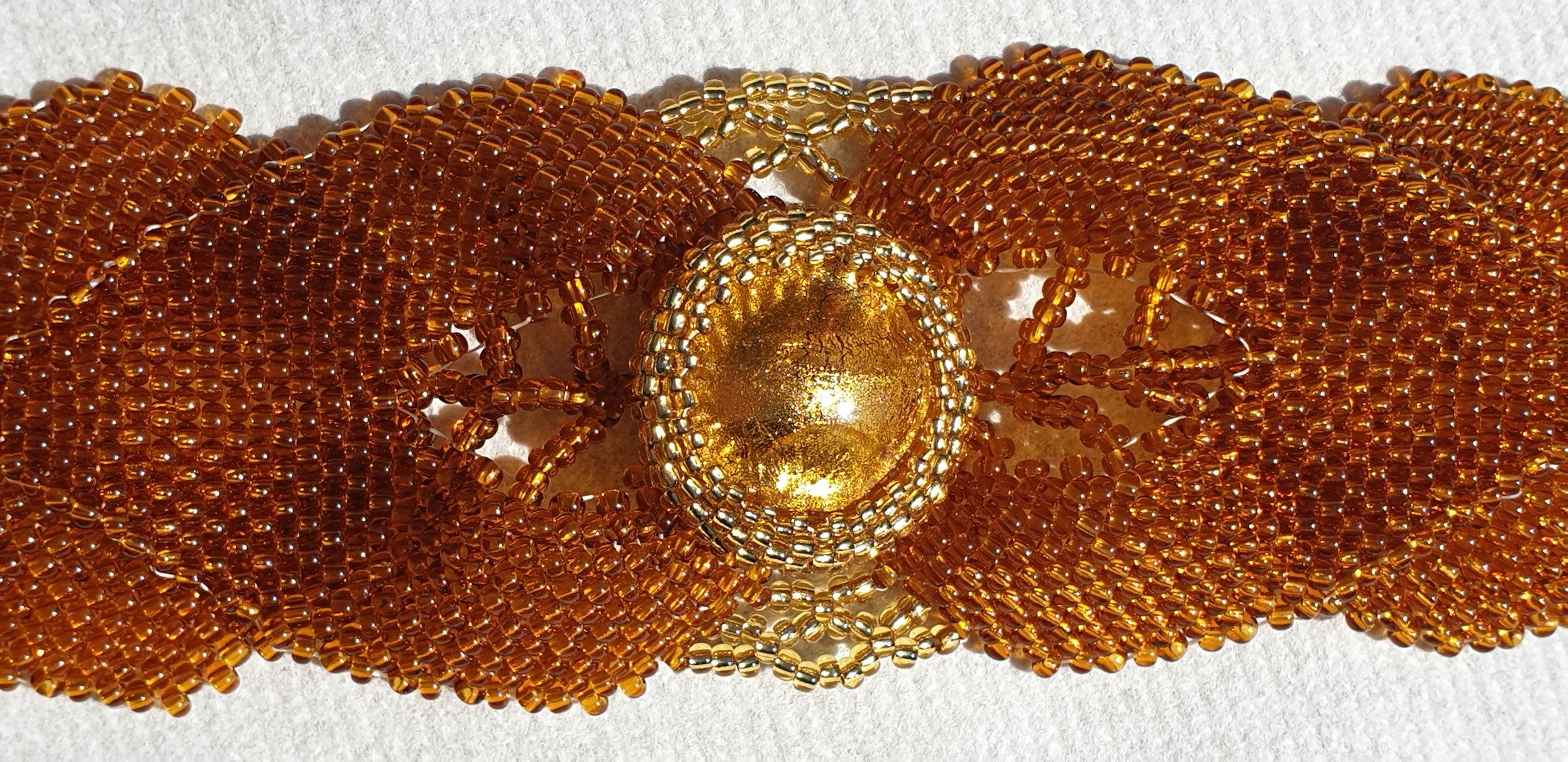Amber and Gold Murano Glass Beads Fashion Bracelet  In New Condition For Sale In Dallas, TX
