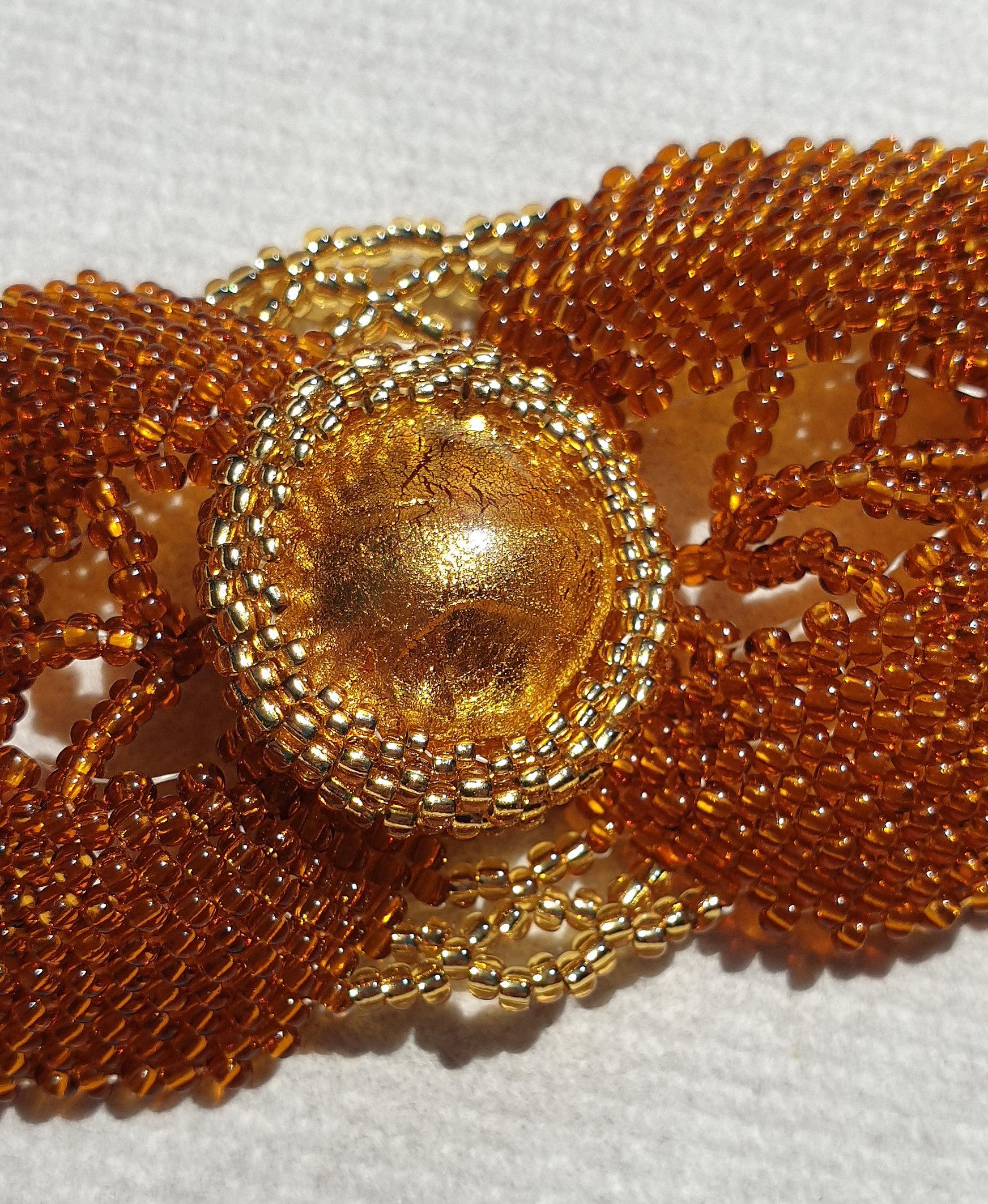 Women's Amber and Gold Murano Glass Beads Fashion Bracelet  For Sale