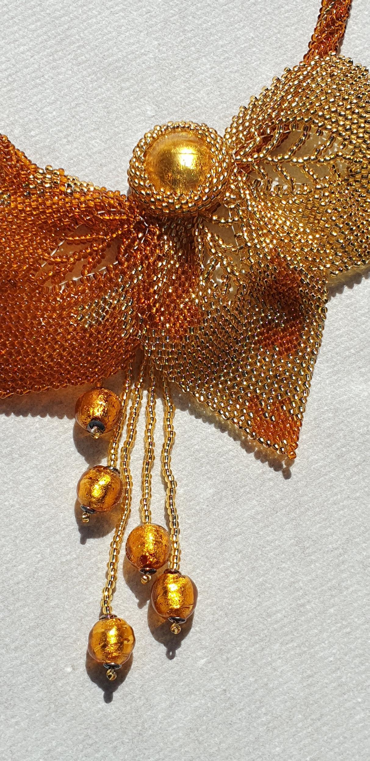 Women's Amber and gold Murano glass beads fashion necklace by Venetian artist Paola B.