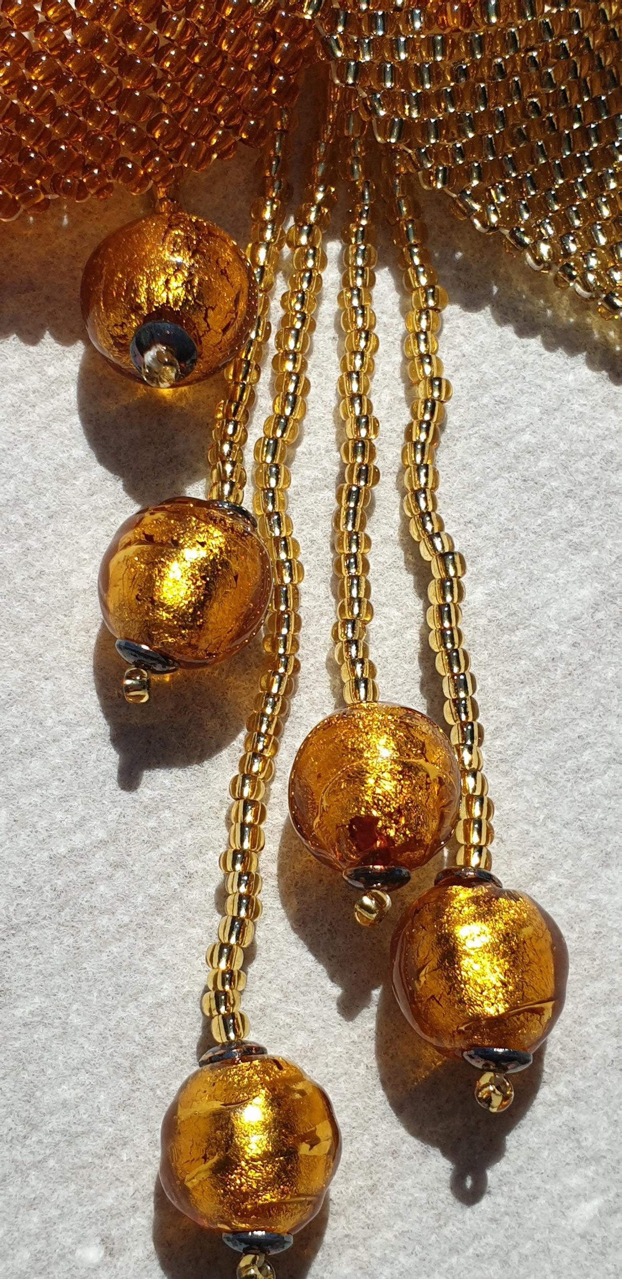 Amber and gold Murano glass beads fashion necklace by Venetian artist Paola B. 4