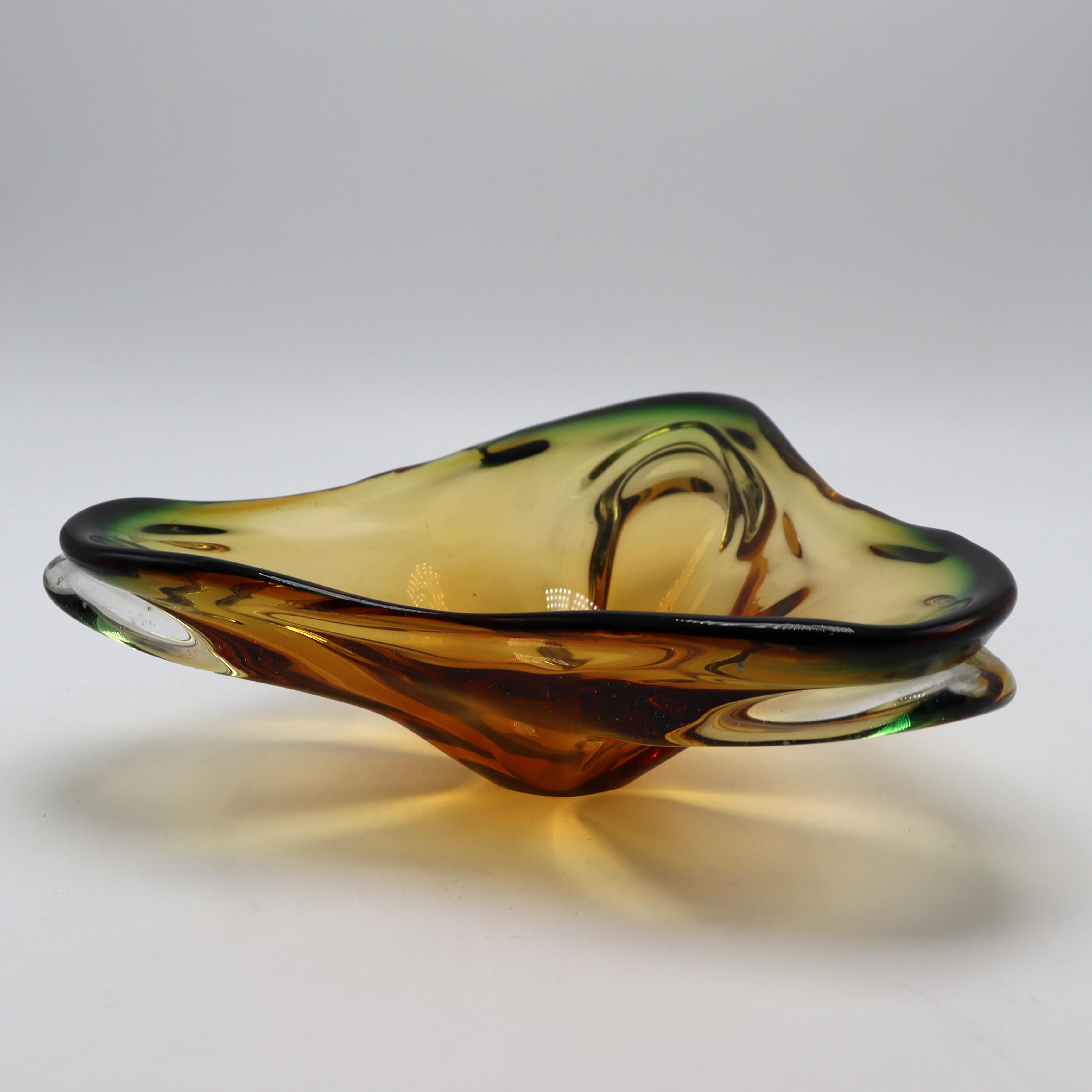 Amber and green cased Murano bowl, c. 1950.