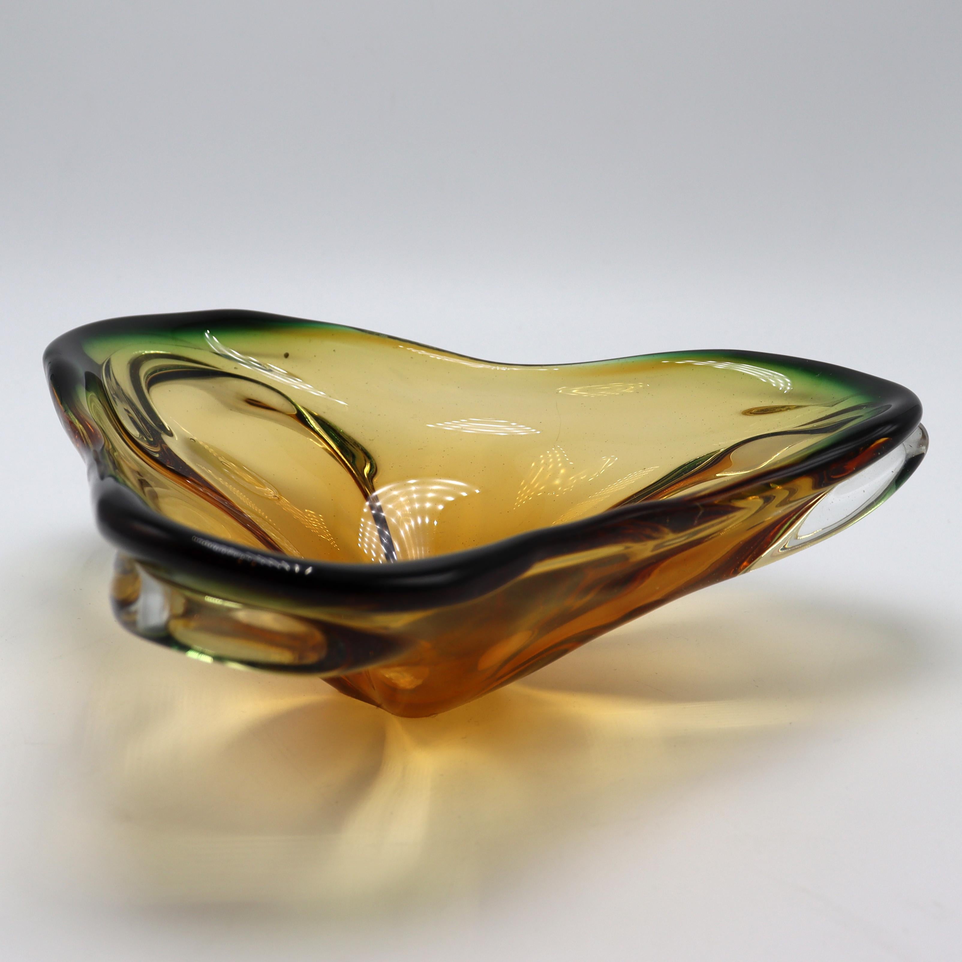 Italian Amber and Green Cased Murano Bowl, c. 1950