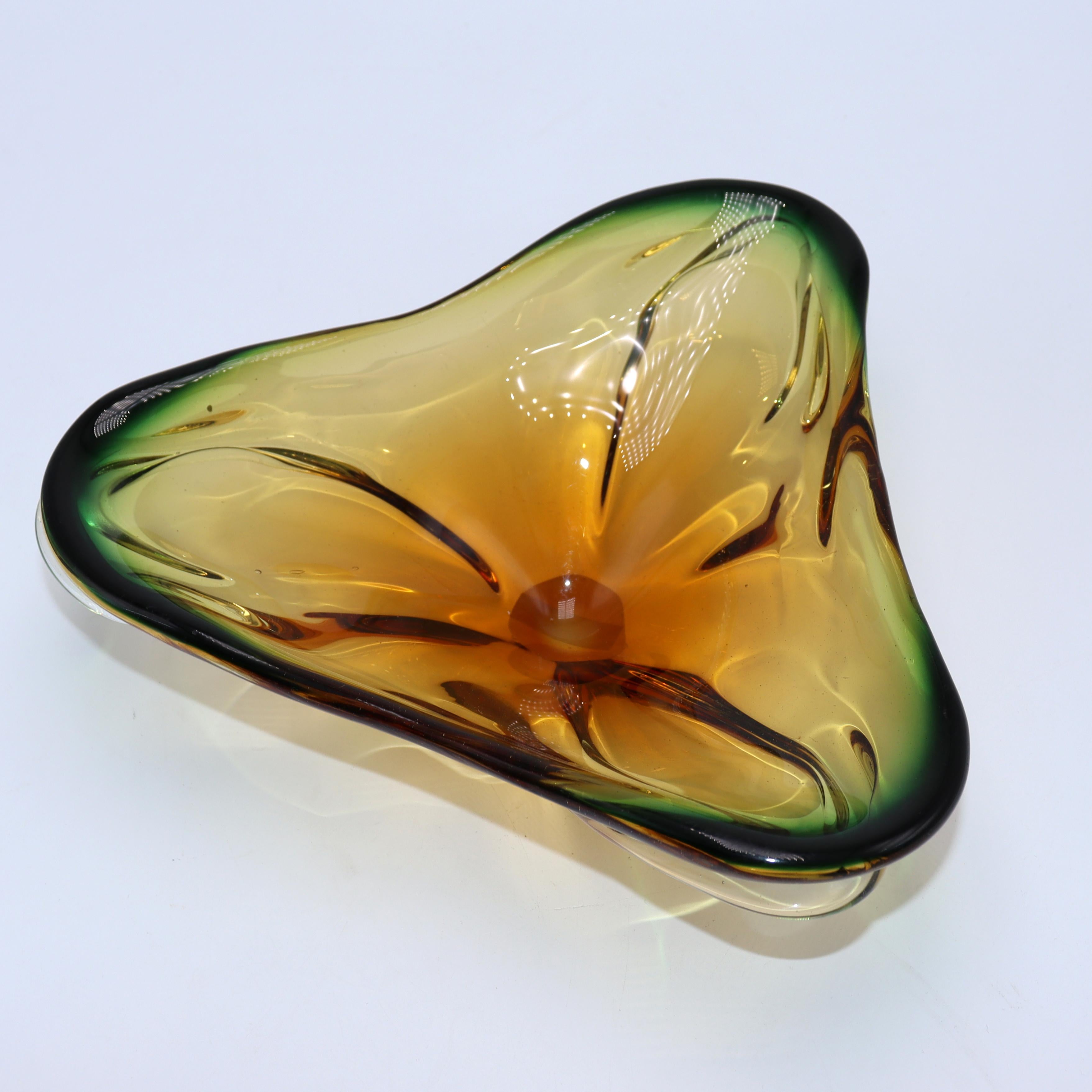 Amber and Green Cased Murano Bowl, c. 1950 In Good Condition In Dallas, TX